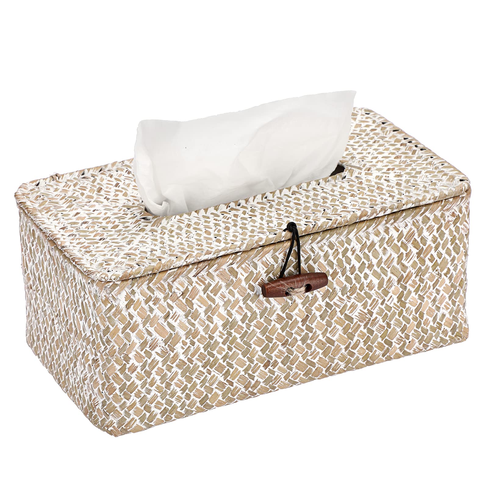 Sumnacon Rectangle Natural Seagrass Tissue Box Cover,Woven Tissue Box With Bottom,Farmhouse Tissue Box Holder For Living Room Ba