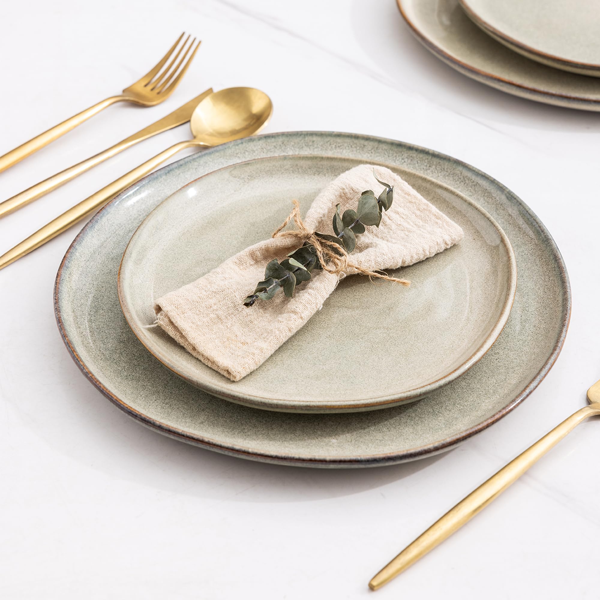 Amorarc Ceramic Dinner Plates Set Of 6,10.5 Inch Handmade Reactive Glaze Stoneware Plates,Rustic Shape Dinnerware Dish Set For K