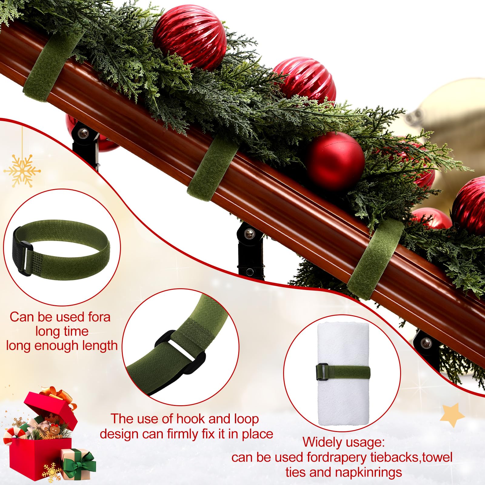 SATINIOR 50 Pcs 12inch Christmas Garland Ties Decorative Reusable and Flexible Banister Ties for Garland Wreath Christmas Light