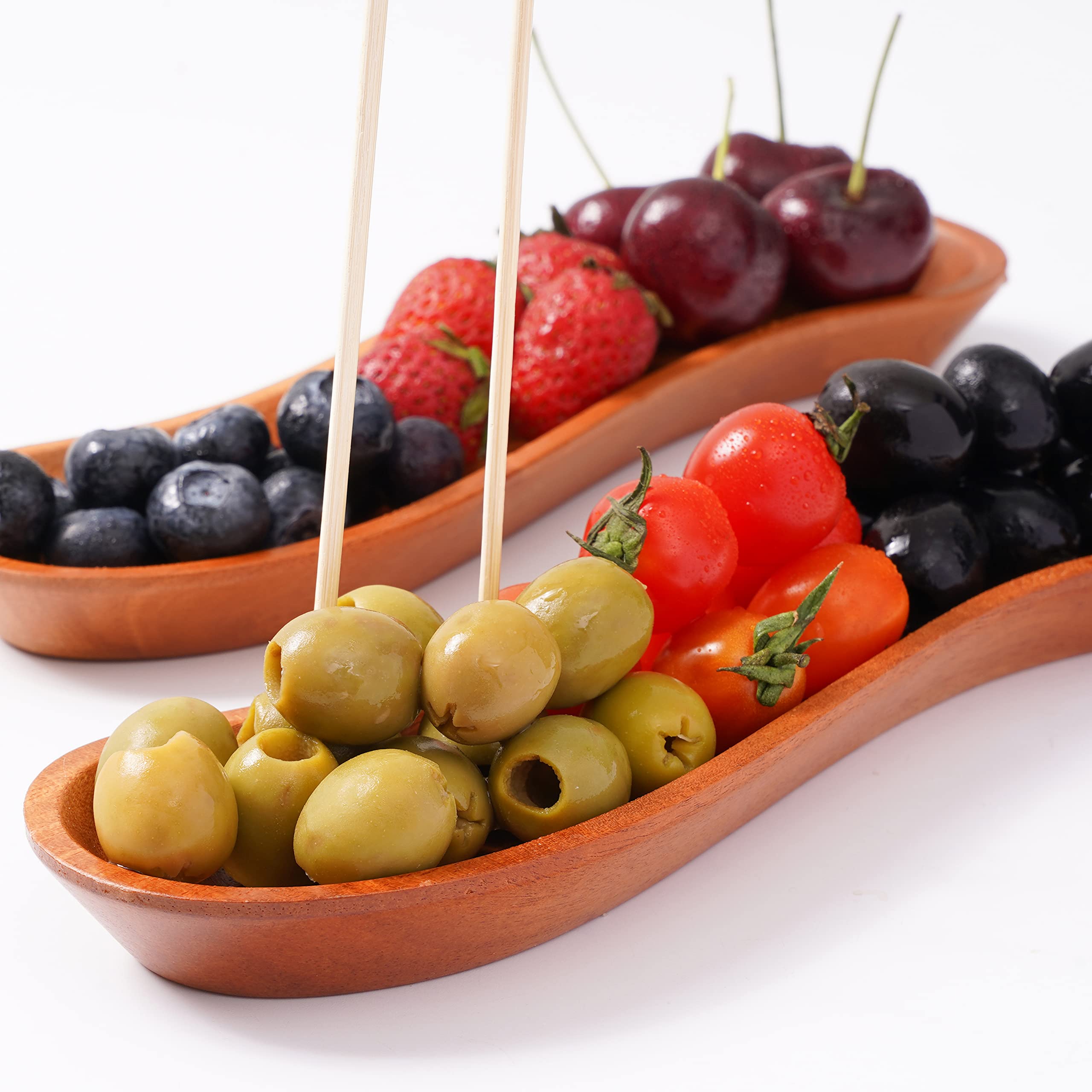 Viewood Wood Olive Plates Set Of 2, Curved Olive Tray For Condiments, Appetizers, Perfect For Dinner Rolls, Charcuterie Accessor