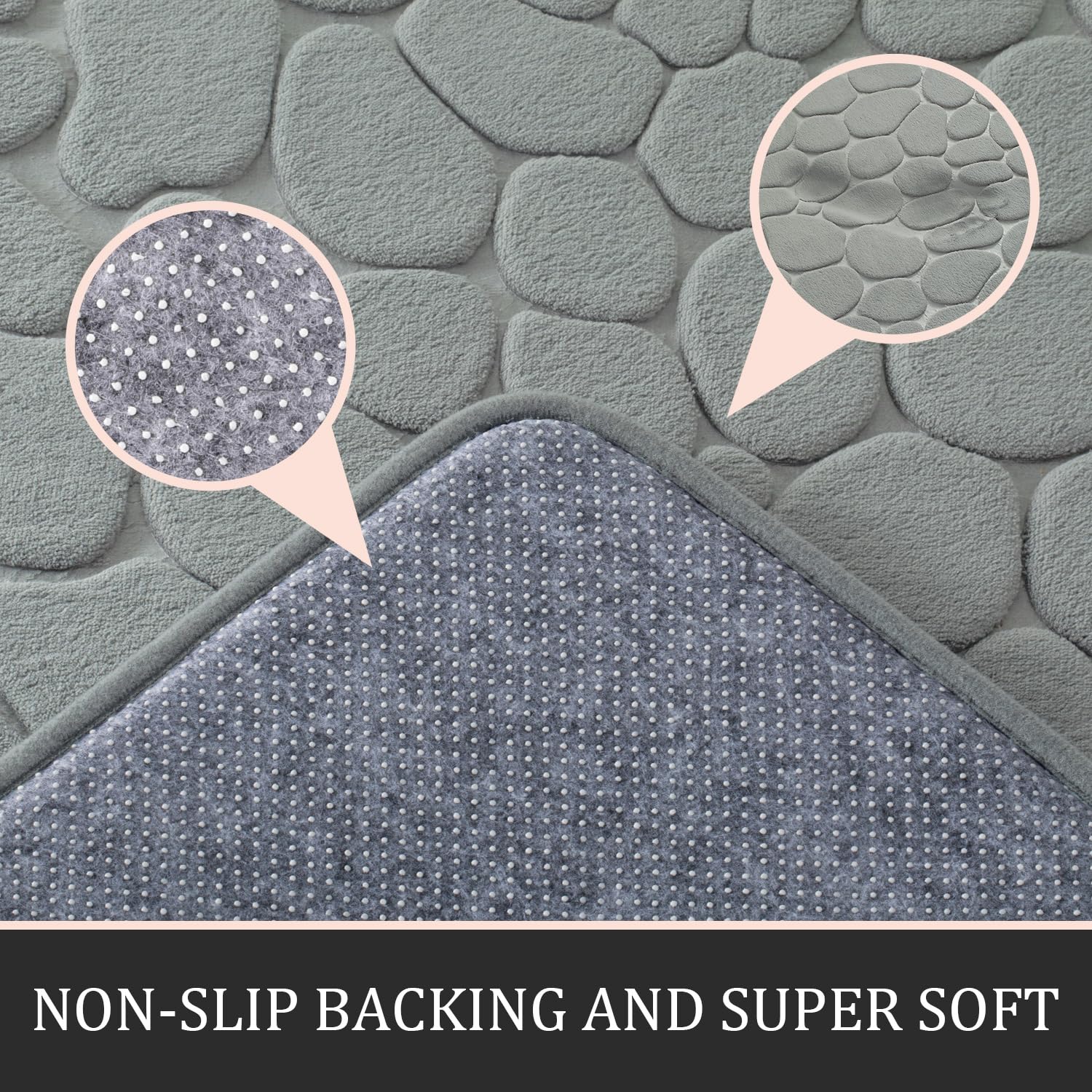 Yihouse Bathroom Rugs Sets 3 Piece, Cobblestone Memory Foam Bathroom Mats Set Extra Thick, Non Slip Bath Mats For Bathroom, Wate