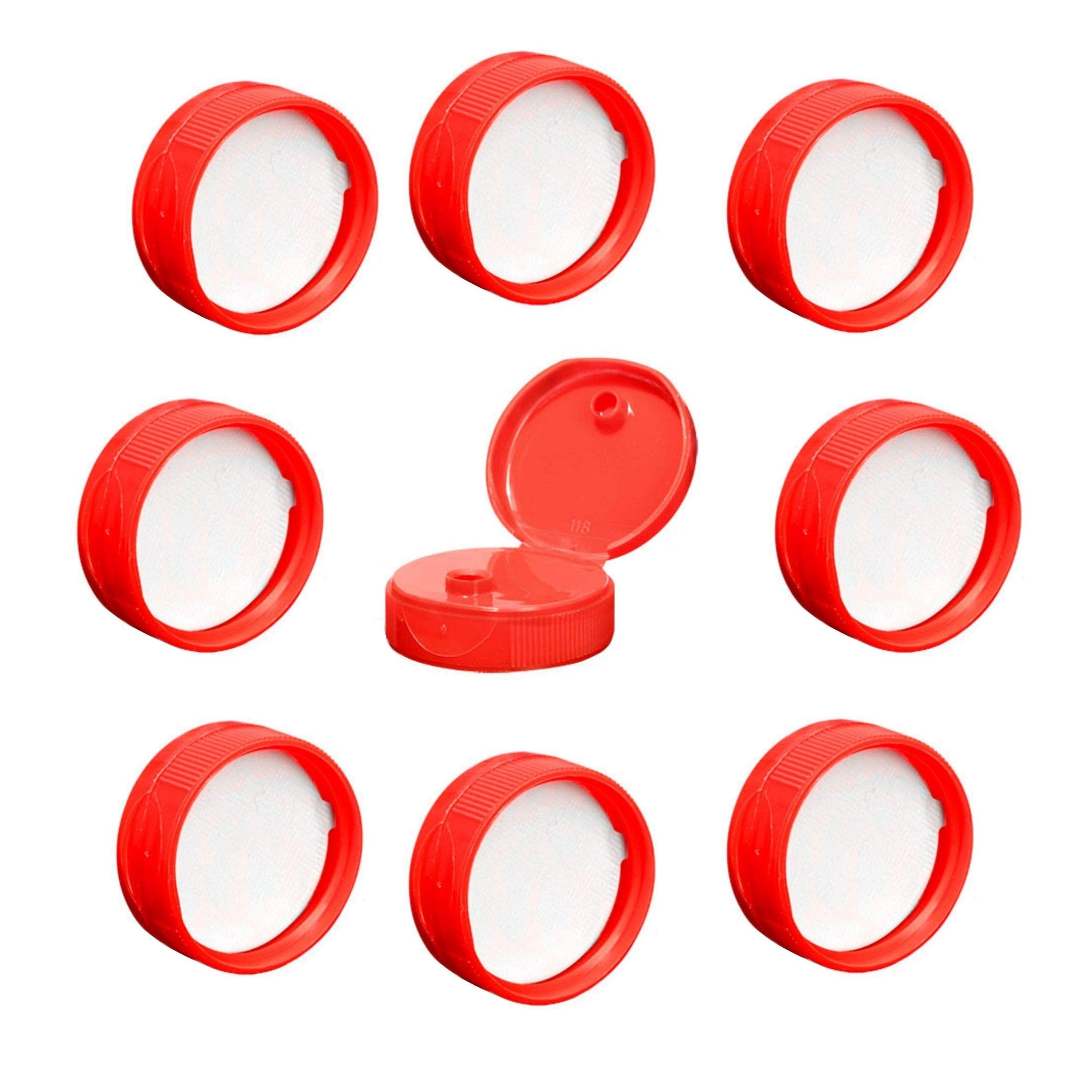 Kelkaa Caps 38-400 Red Flip Top Caps With 0.25'' Orifice, Dispensing Ribbed Snap Closures, Replacement Caps With Peelable Liners