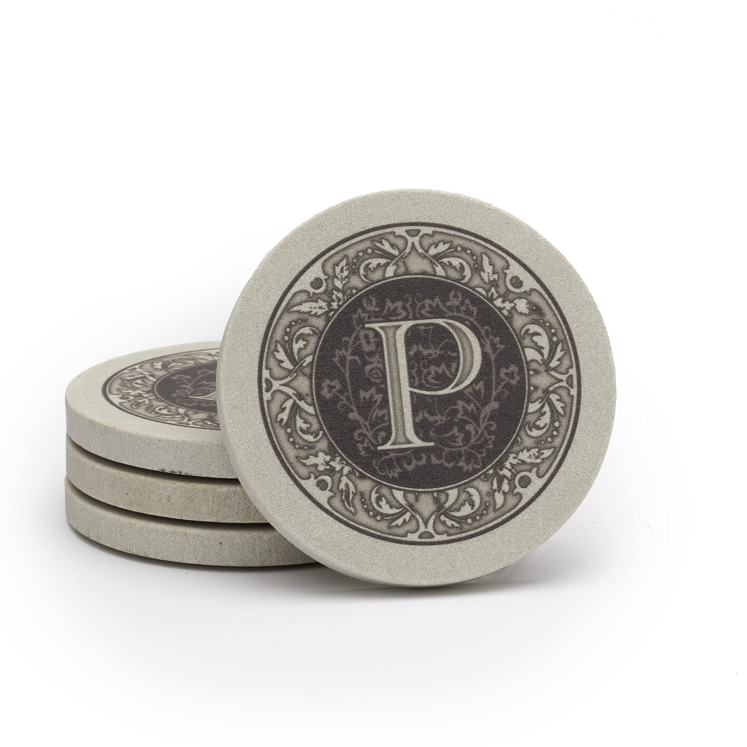 Thirstystone 4-Pack Monogram Letter P    Sandstone Coasters Manufactured in The USA Decorative, Absorbent, Easily Wipes Clean
