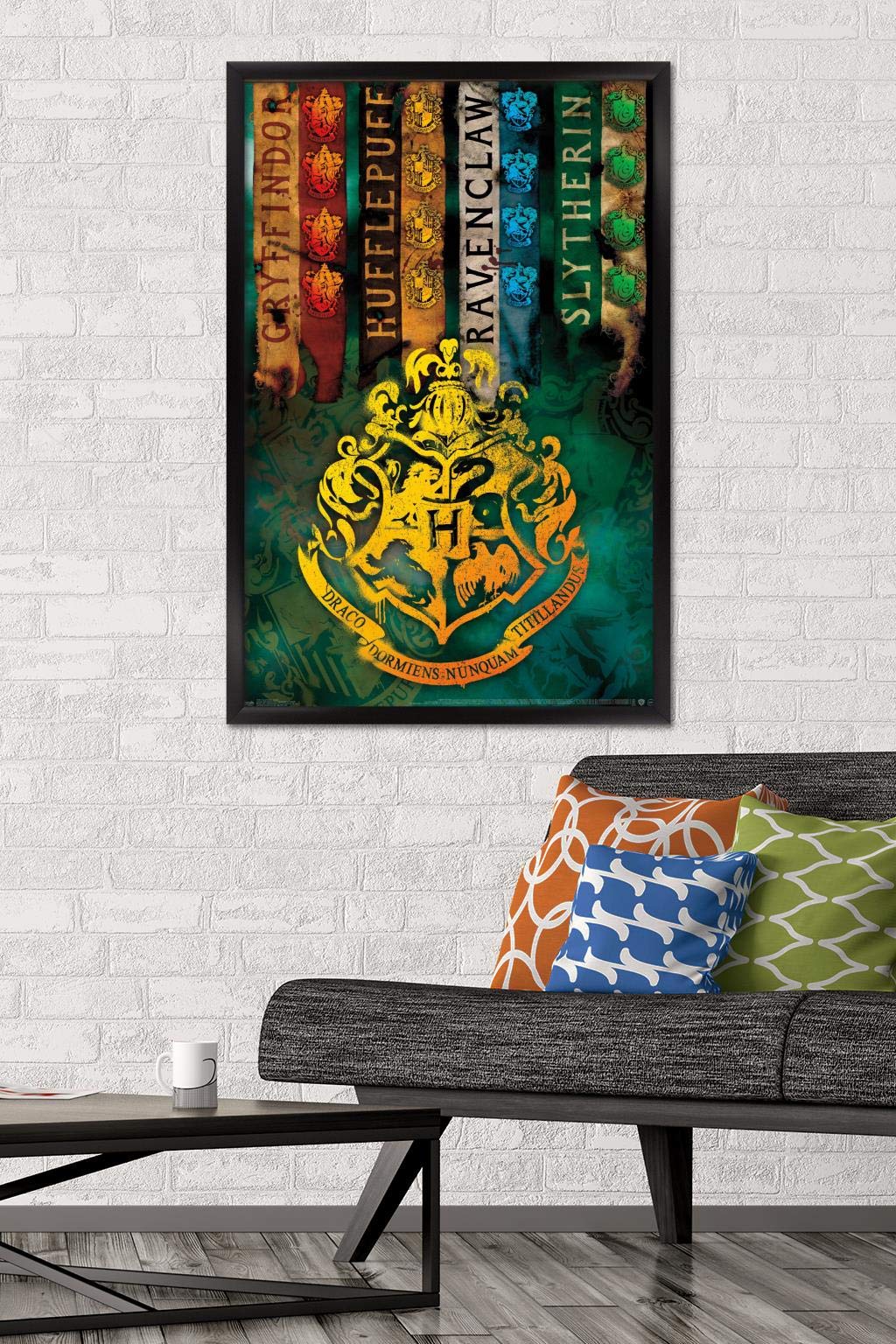 Trends International The Wizarding World: Harry Potter - House Crests Wall Poster, 22.375'' X 34'', Black Framed Version