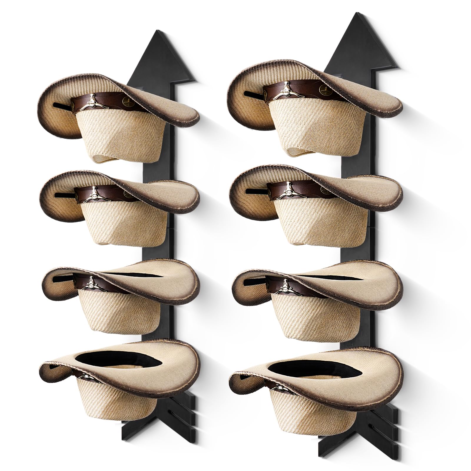 Hydermus Cowboy Hat Holder For Wall Mount 8 Pieces Rustic Wood Arrow Design Hat Rack Cowboy Hat Organizer Western Bedroom Decor