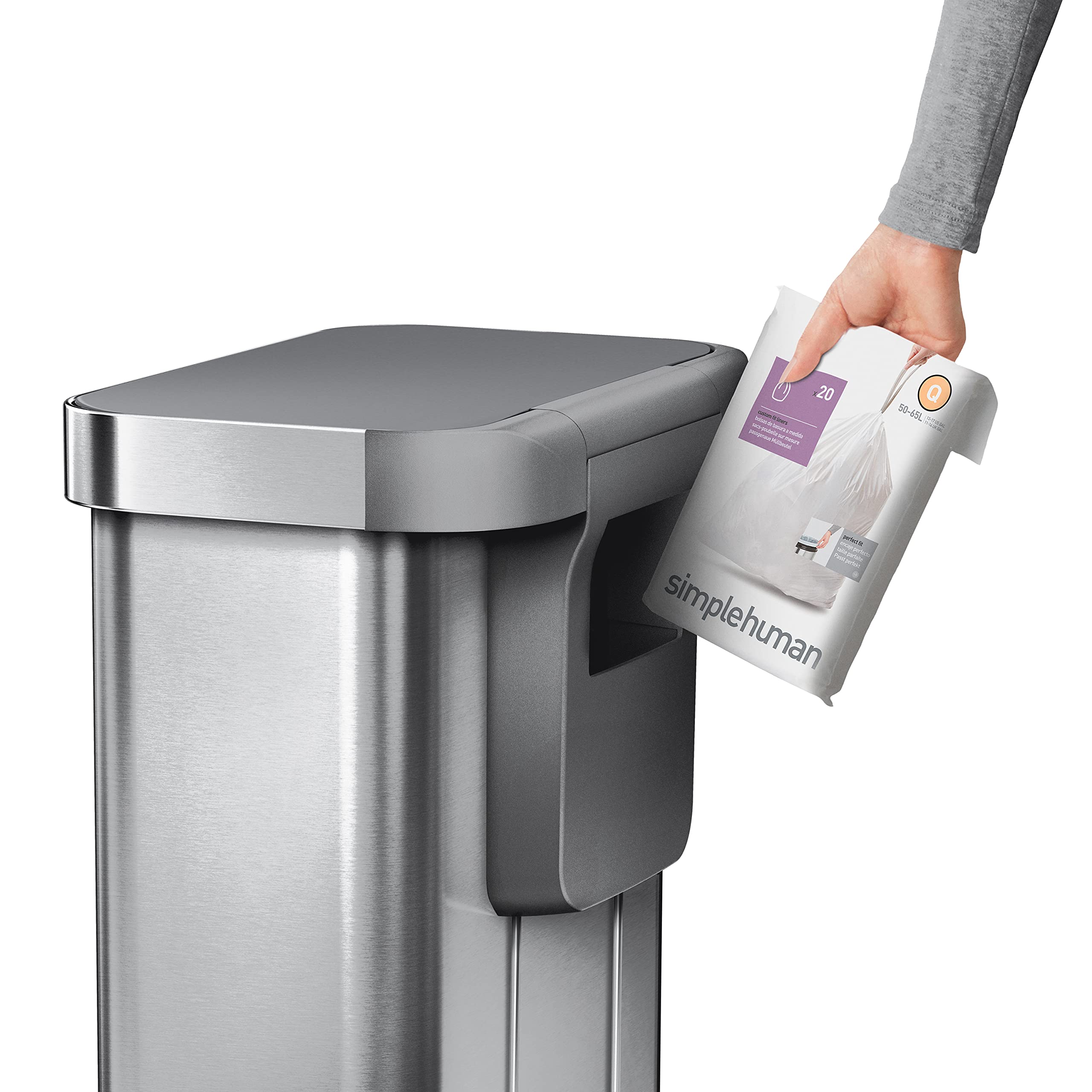 Simplehuman 55 Liter / 14.5 Gallon Rectangular Hands-Free Kitchen Step Trash Can With Soft-Close Lid, Brushed Stainless Steel Wi