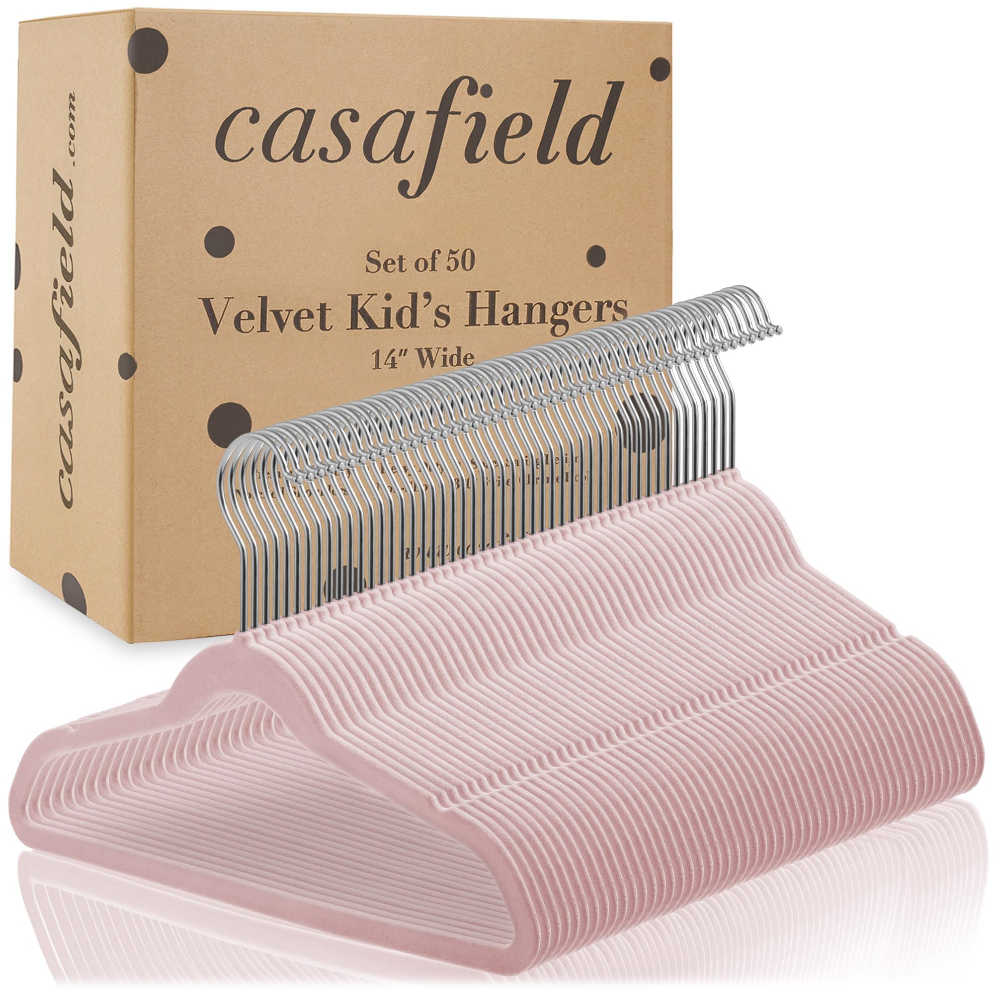 Casafield 50 Velvet Kid'S Hangers - 14'' Size For Children'S Clothes - Light Pink