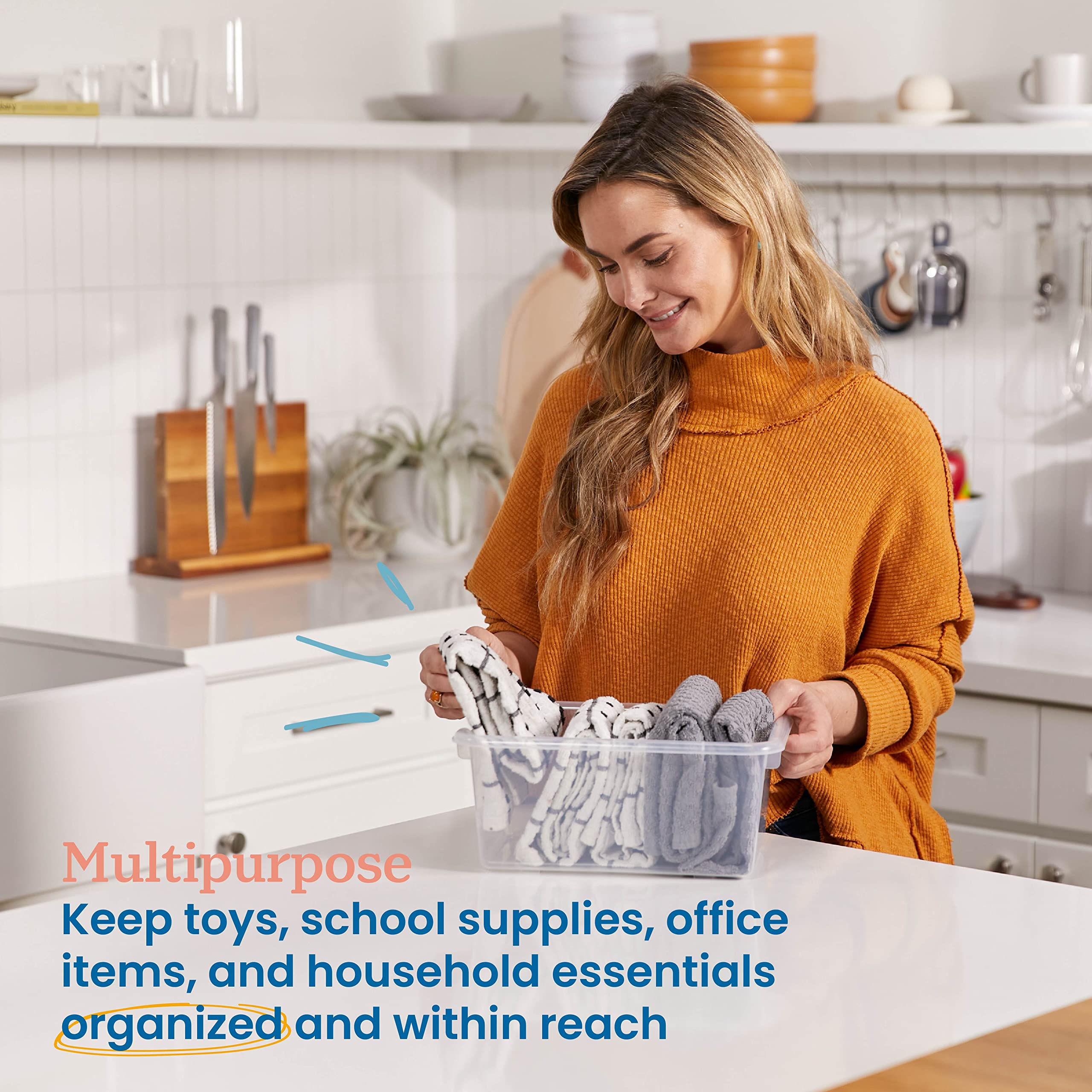 Ecr4Kids Scoop Front Storage Bins, Multipurpose Organization, Clear, 10-Piece