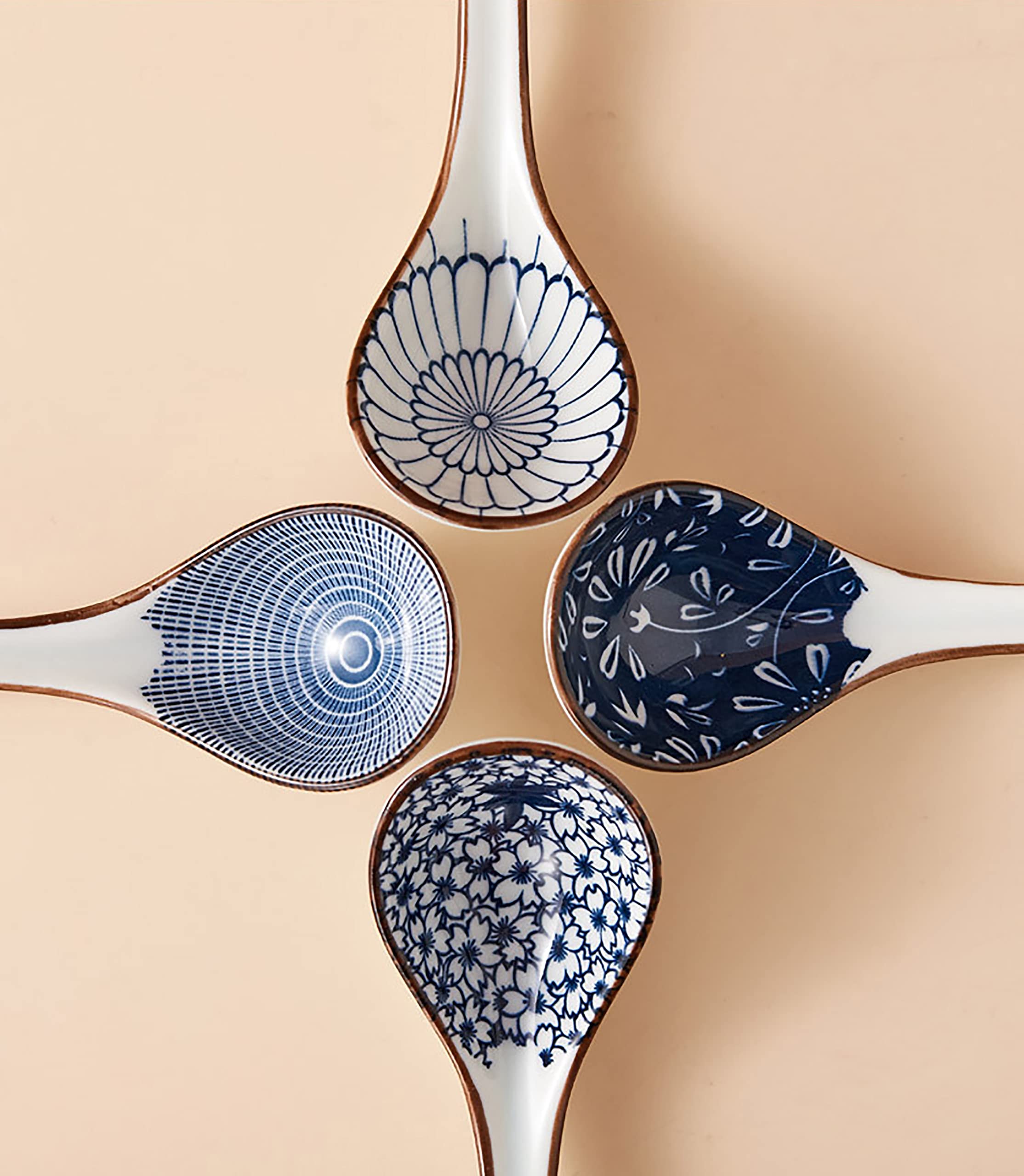 Ceramic Asian Soup Spoons Set Of 4, Long Ramen Spoons For Pho, Wonton, Noodles, 4 Pcs