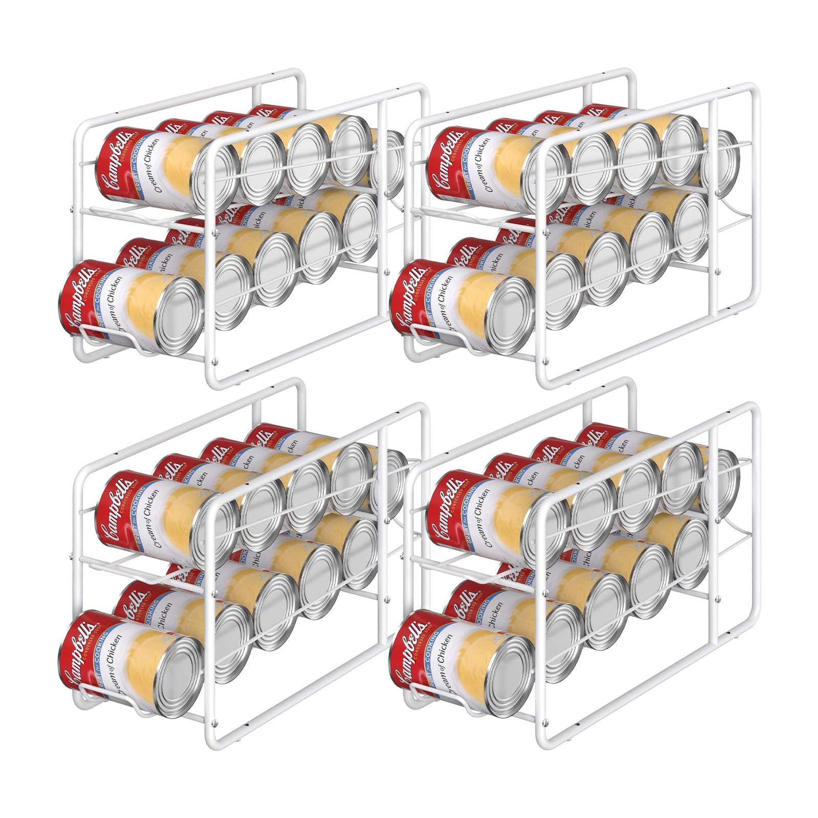 Mooace 4 Pack Can Dispenser Rack, Stackable Can Storage Organizer Holder For Canned Food Kitchen Cabinet Pantry Countertop, Whit
