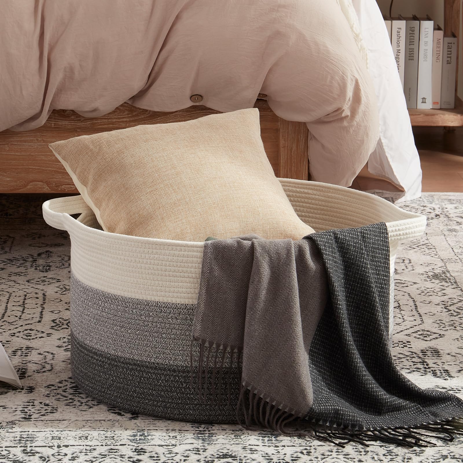 Oiahomy Extra Large Storage Basket, 23'' X 13'' Woven Blanket Basket For Living Room, Round Woven Basket For Clothes, Laundry Ba