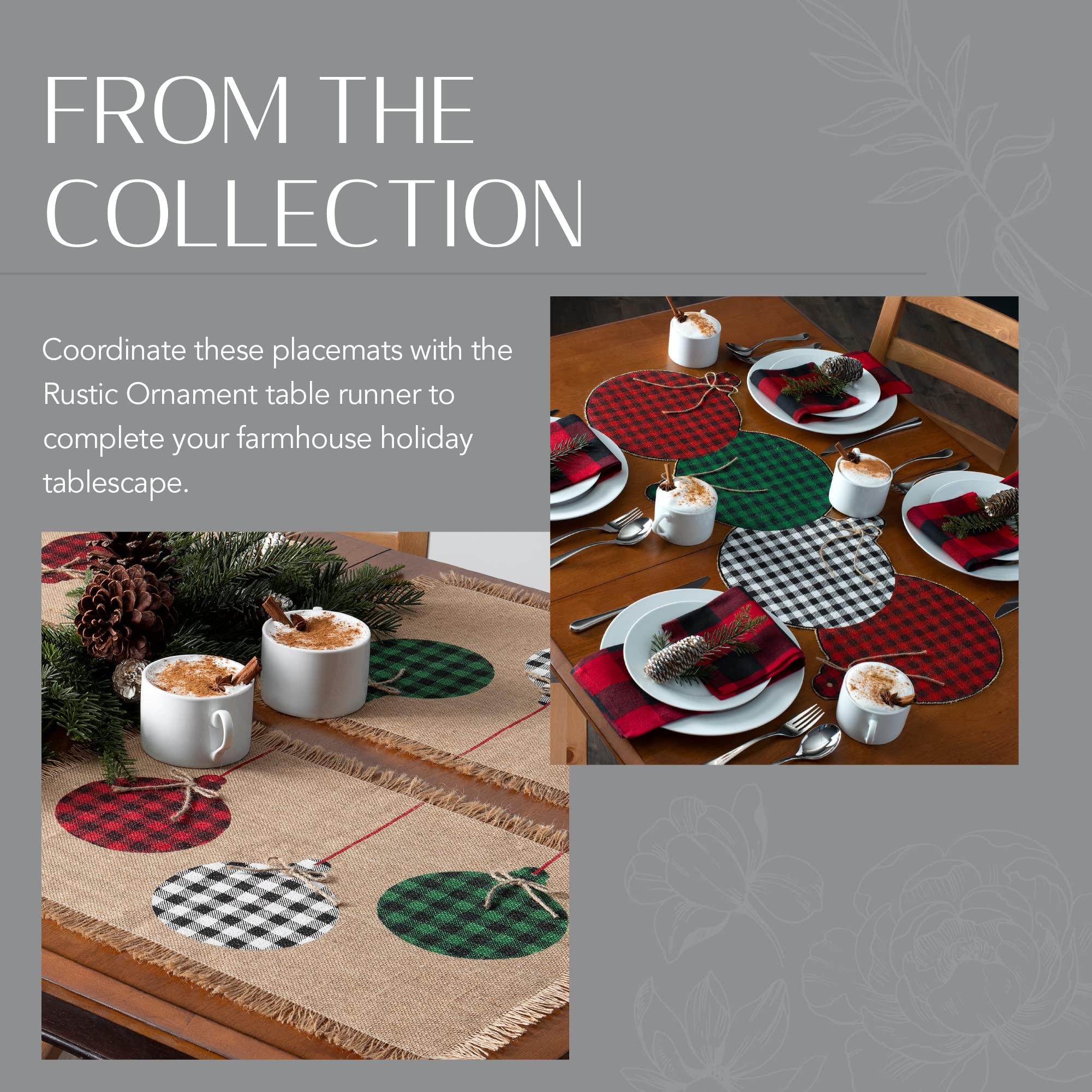 Elrene Home Fashions Burlap Placemat Set of 4, 13"x19", Multicolor Rustic Ornaments