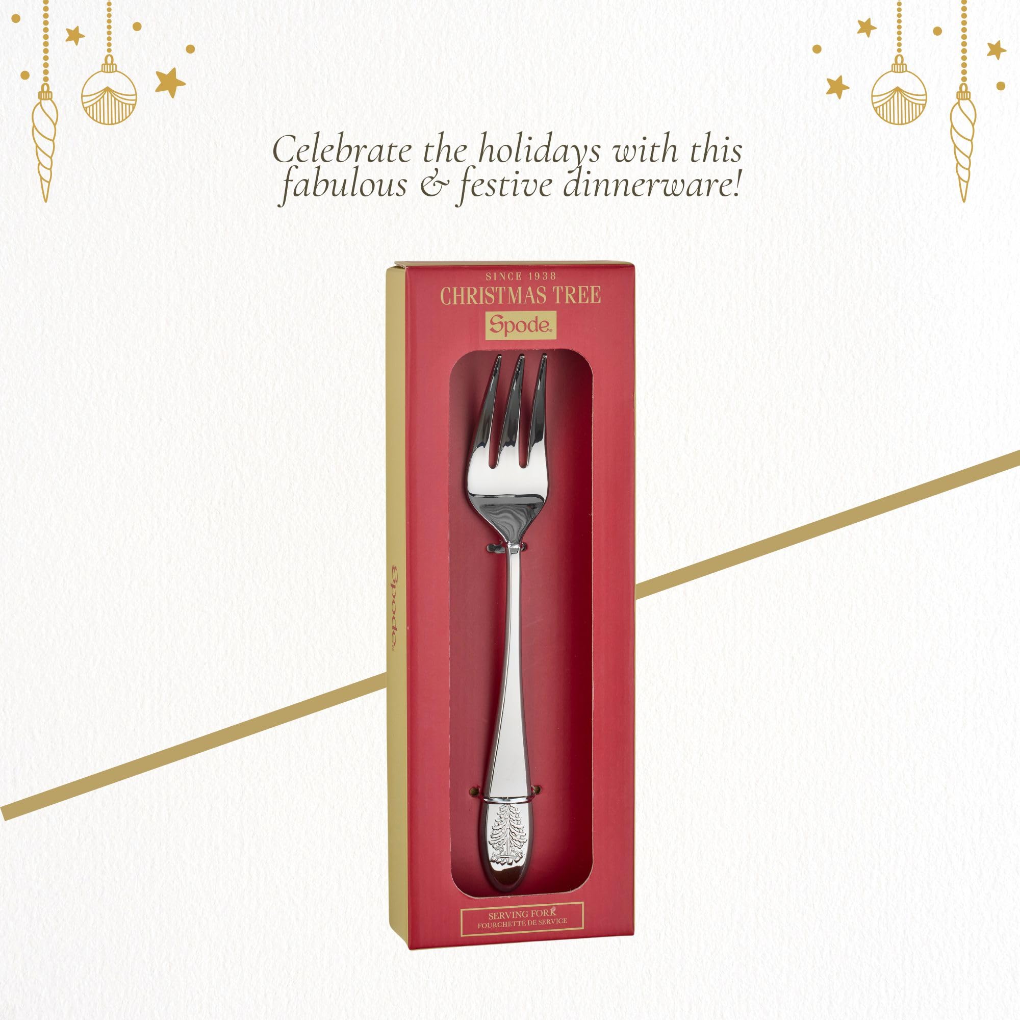 Spode Christmas Tree Serving Fork  Flatware Serving Utensils for your favorite Holiday Dishes  Premium Food Grade 18/10 Stainless Steel  Measures 10Inches  Dishwasher Safe