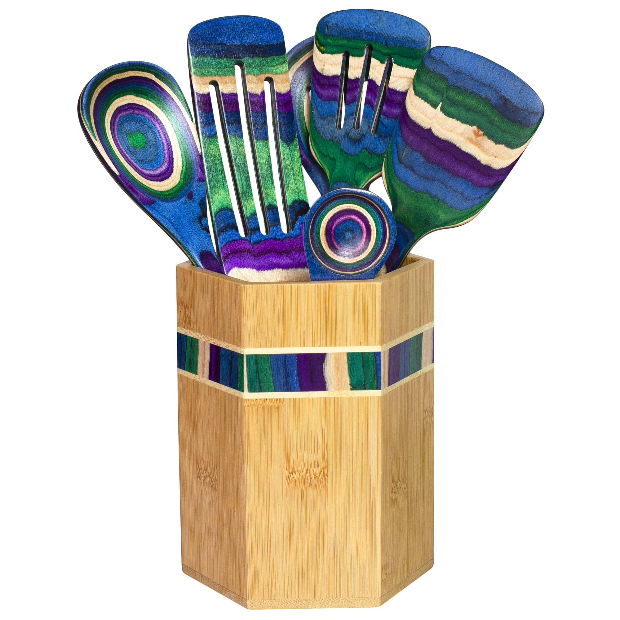 Totally Bamboo Baltique Mumbai Collection Kitchen Utensil Holder, Large Cooking Utensil Crock For Countertop