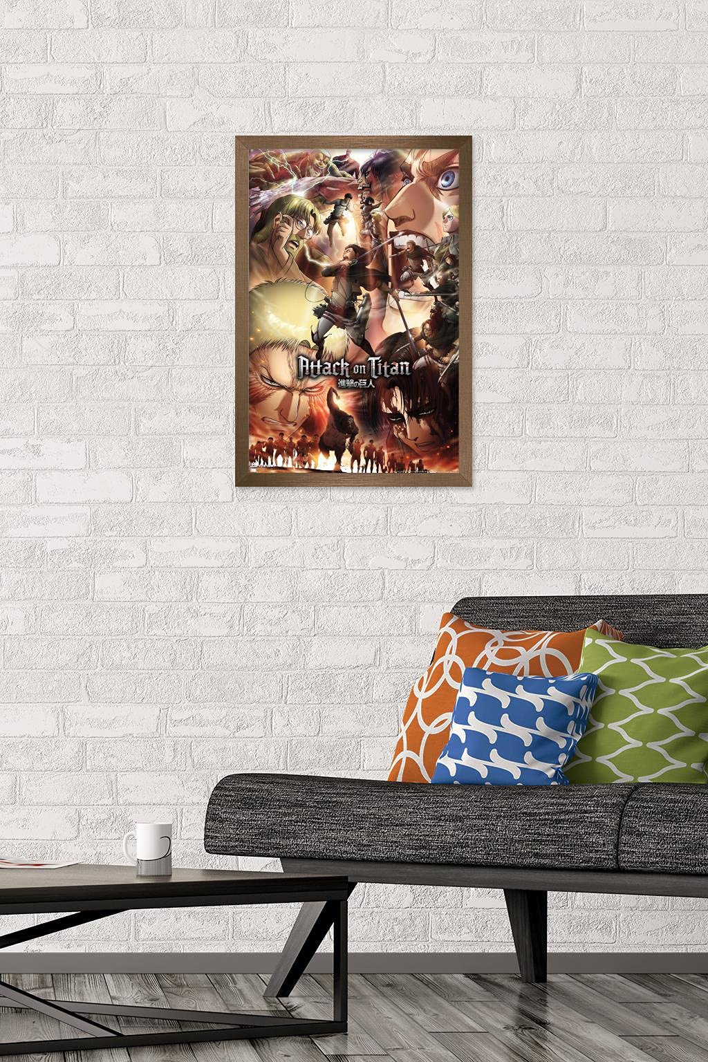 Trends International Attack On Titan: Season 3 - Key Art Wall Poster, 14.72'' X 22.37'', Bronze Framed Version