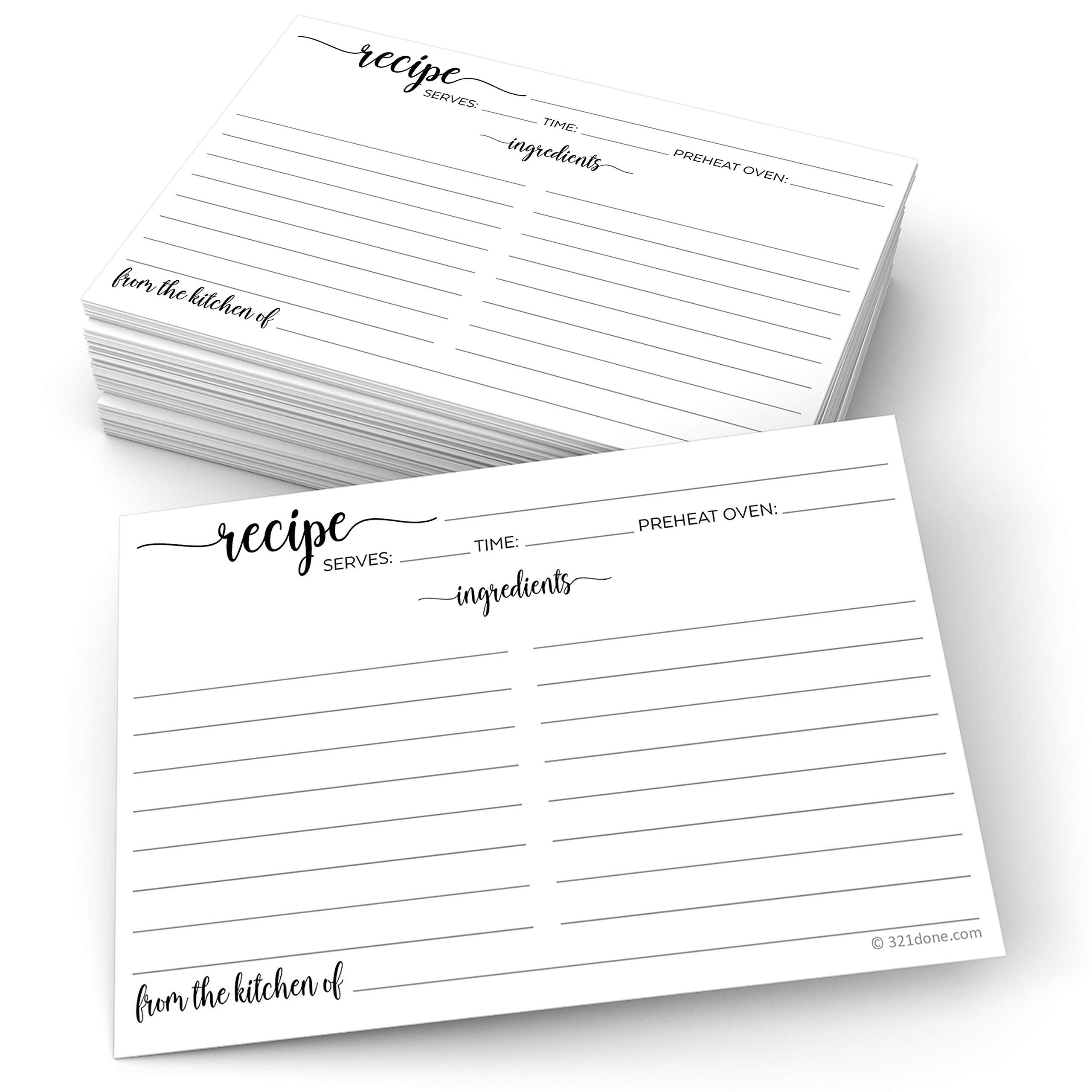 321Done Recipe Cards (Set Of 50) 4X6 - White - From The Kitchen Of - Large Double-Sided Premium For Weddings, Bridal Shower, Bab