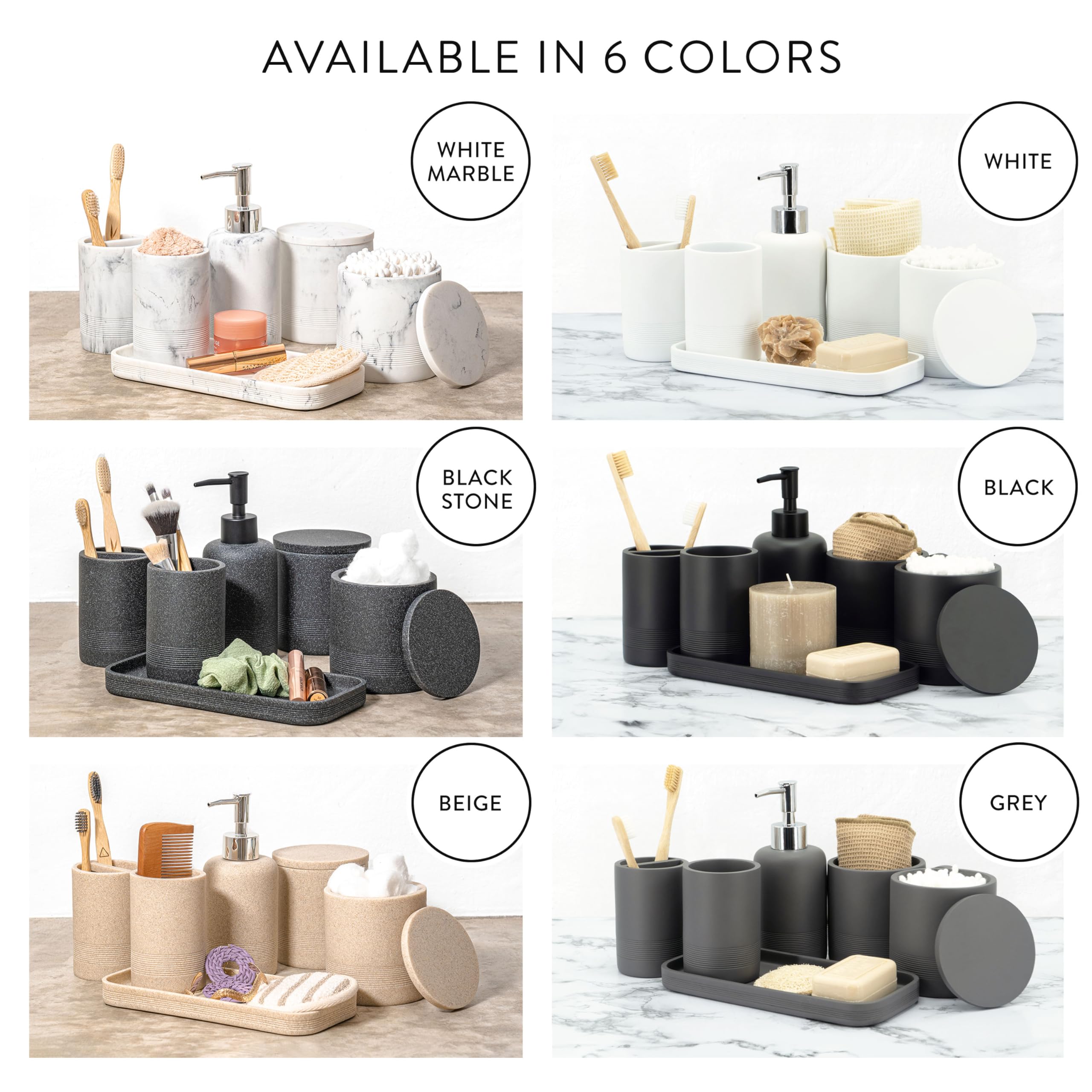 Zccz - Black Matte Bathroom Accessories Set 6 Pcs - Toothbrush Holder, Lotion Soap Dispenser, 2 Qtip Holder Dispenserr, Vanity T