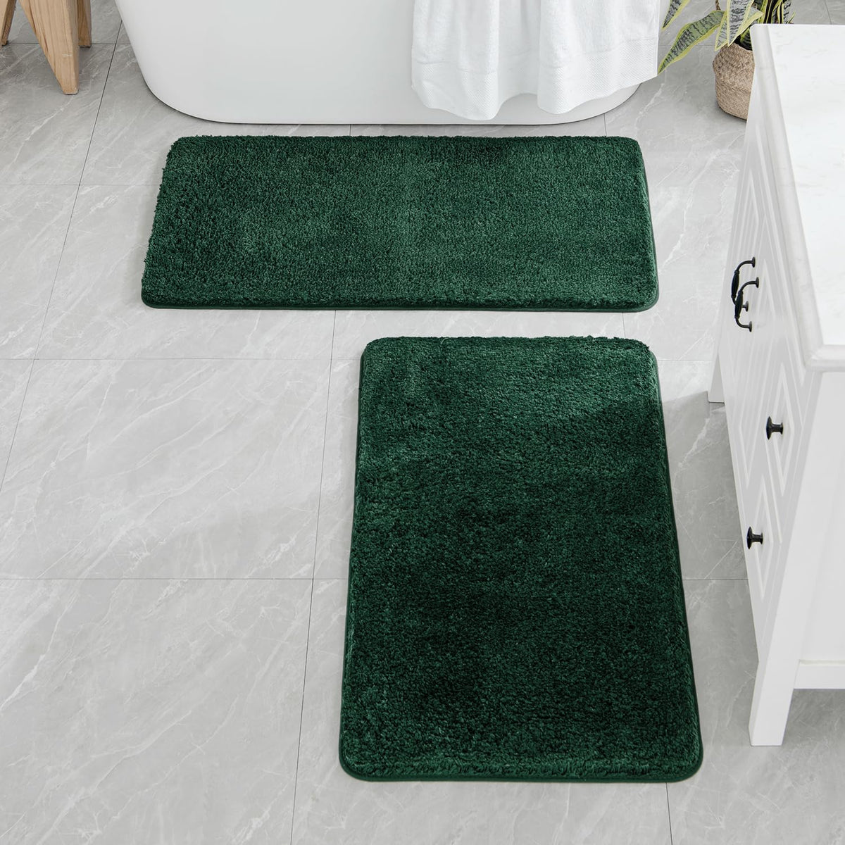 Miulee Christmas Dark Green Set Of 2 Non Slip Shaggy Bathroom Rugs Extra Thick Soft Bath Mats Plush Microfiber Absorbent Water F