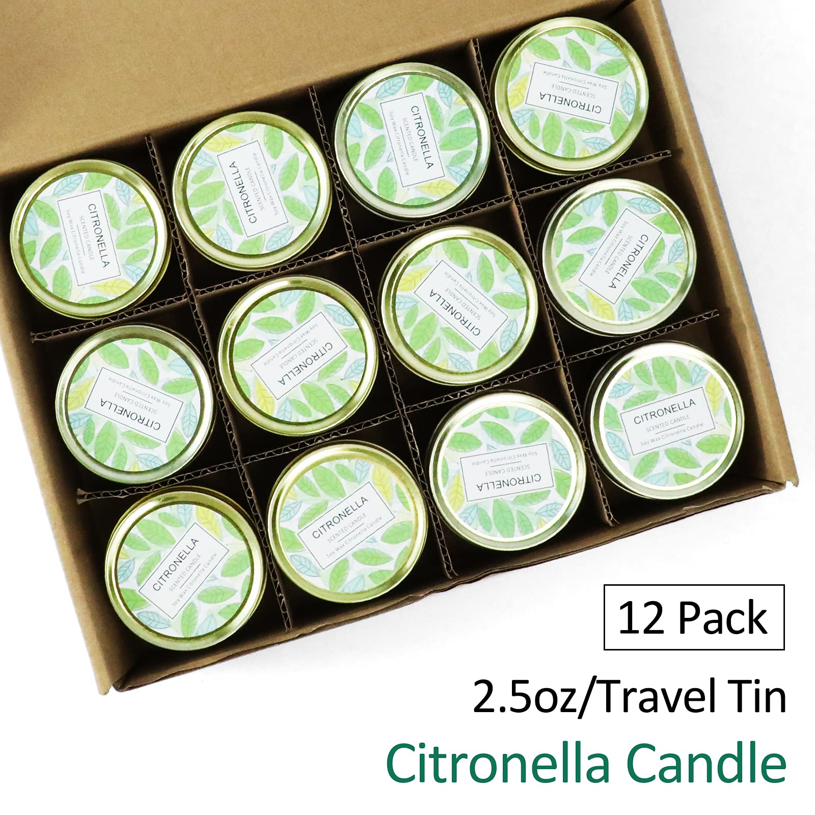 Citronella Candles, Outdoor Scented Candles, Soy Wax Candles Gift Set for Outdoor Garden, Camping, 12 x 2.5 oz