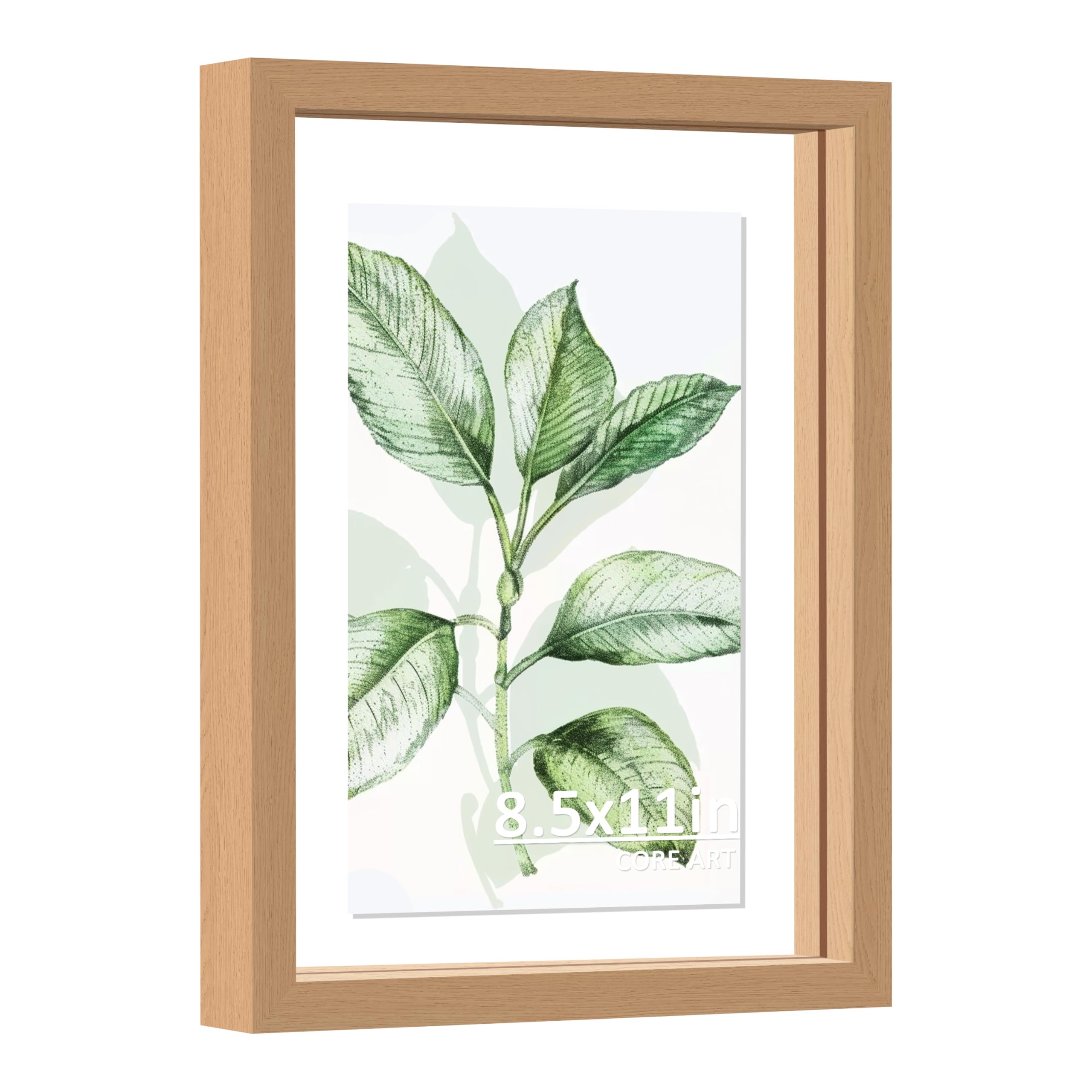 CORE ART 8.5x11 Floating Picture Frame,Double Plexglass Floating Frame for 5x7,4x6 Pictures,Wall or Tabletop Display,Nature Wood