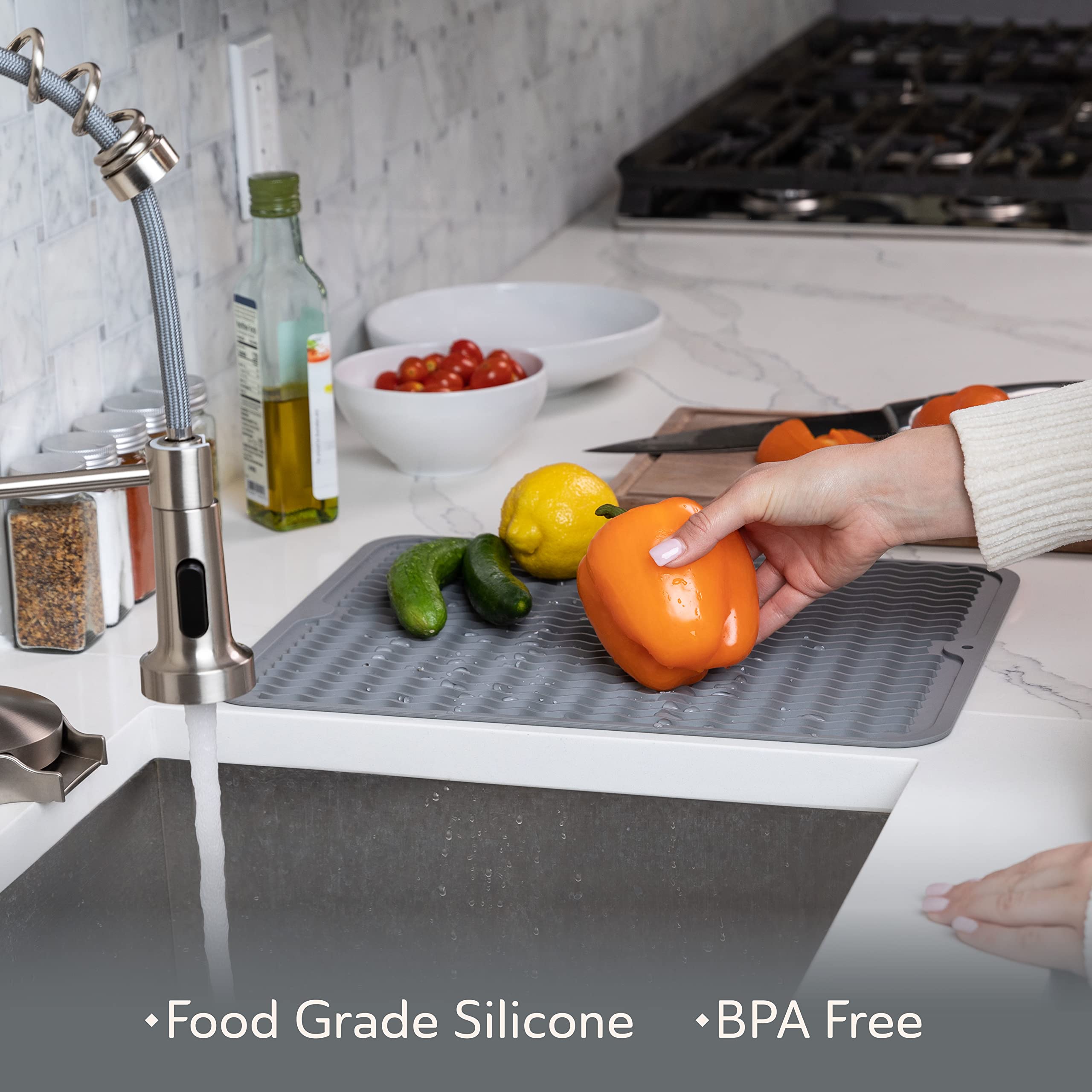 Oizeir Silicone Dish Drying Mat - Drain Hole, Non-Slip, Heat Resistant, Foldable. Great For Dishes, Kitchen Sink, Counter Top, F