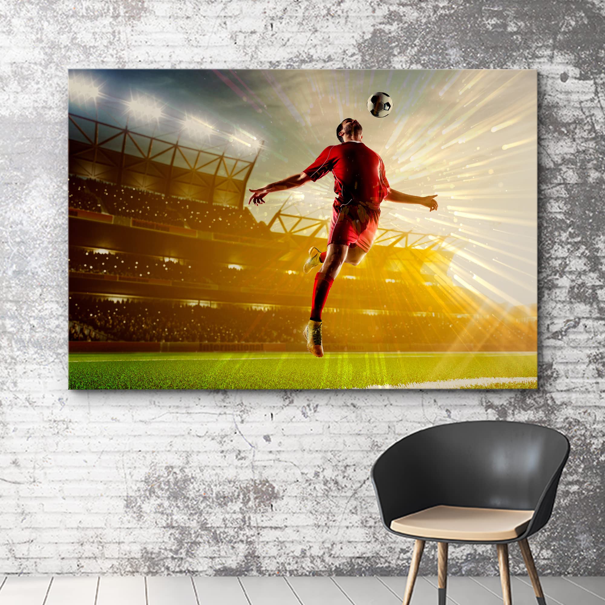 Wall26 Canvas Print Wall Art Sunset Soccer Ball Champion Stadium Chest Trap Athletes Sports & Fitness Photography Realism Decora