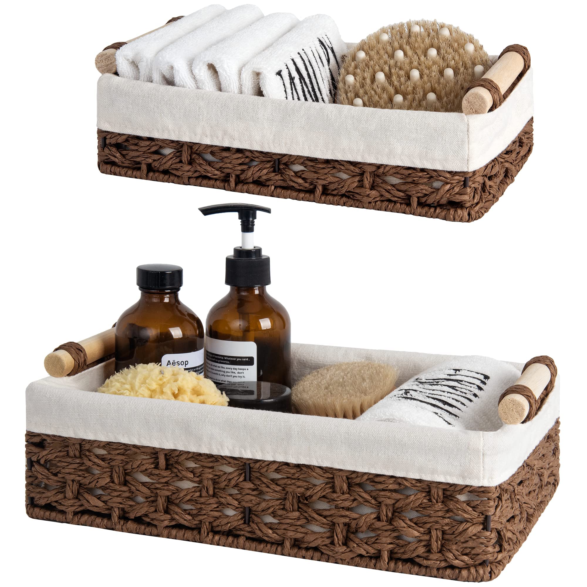 Storageworks Small Wicker Baskets For Shelves, Wicker Baskets For Organizing With Natural Fiber Liner, Basket For Toilet Storage