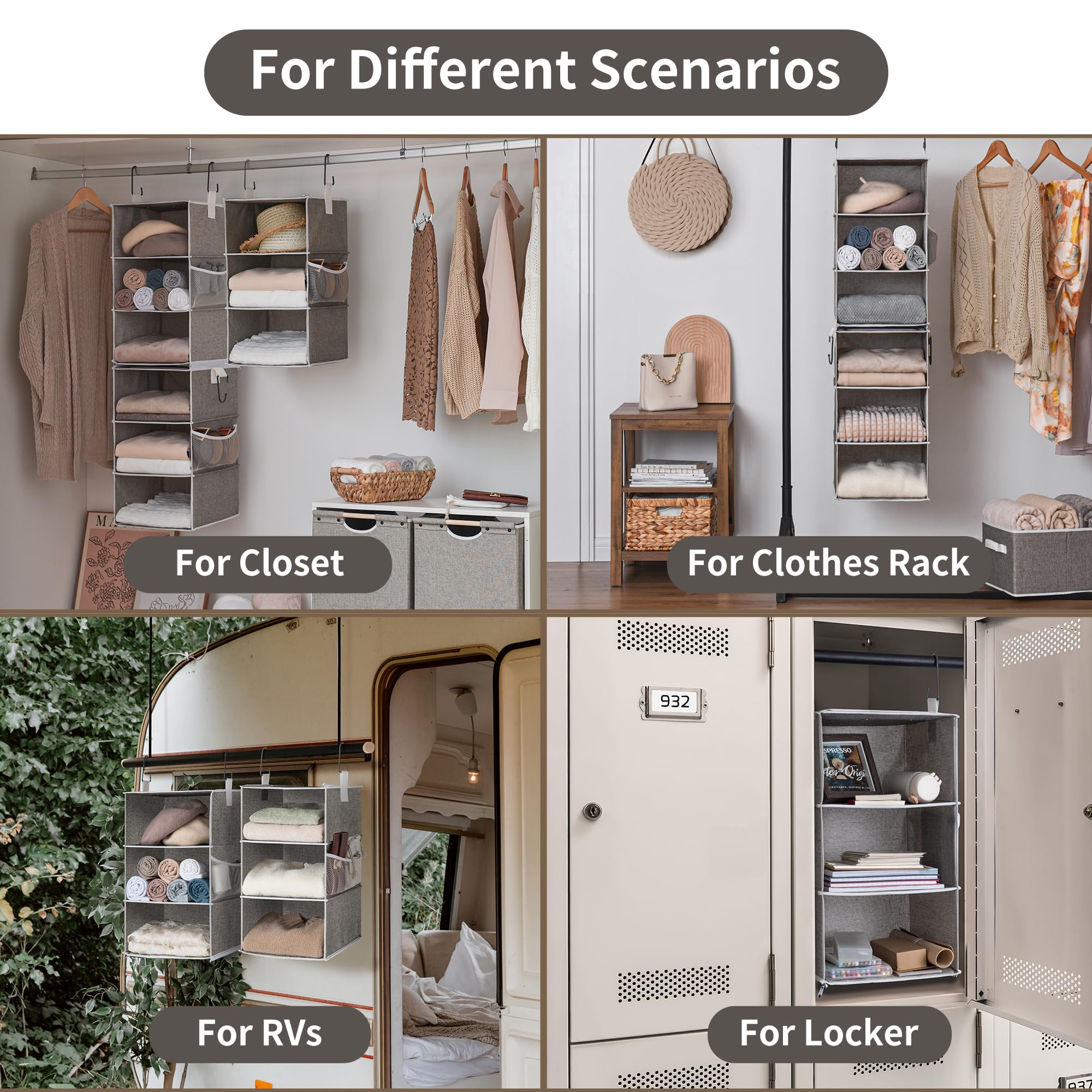 StorageWorks 6-Shelf Hanging Closet Organizers  Two 3-Shelf Separable Closet Hanging Shelves  Canvas  Gray  12 '' D x 12 '' W x 48 ? ''H