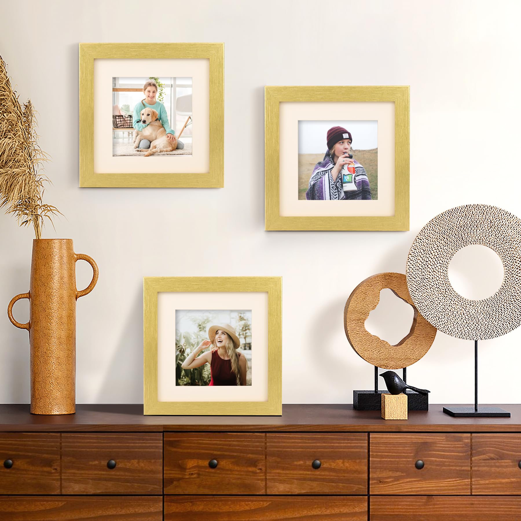 TOFOREVO Picture Frames 6x6 Set of 2 Distressed Gold Wood Grain Photo Frame for Gallery Wall Mounting or Tabletop Display