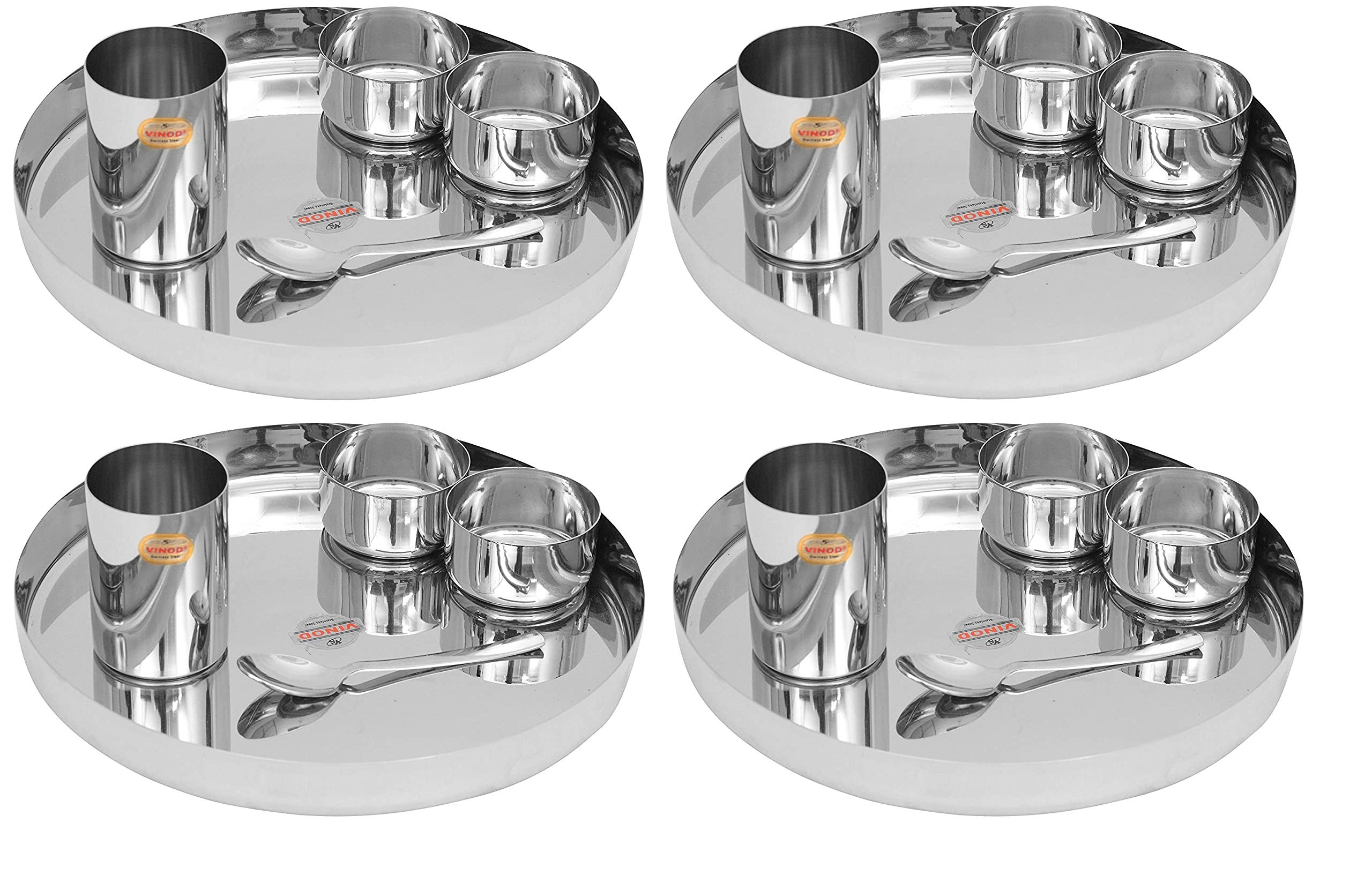 Vinod Stainless Steel 20 Pc Solid Thali Set, Dinner Set, Bhojan Set Of Dinner Plate, Katori Bowl, Glass, Spoon (Assembled Dinner