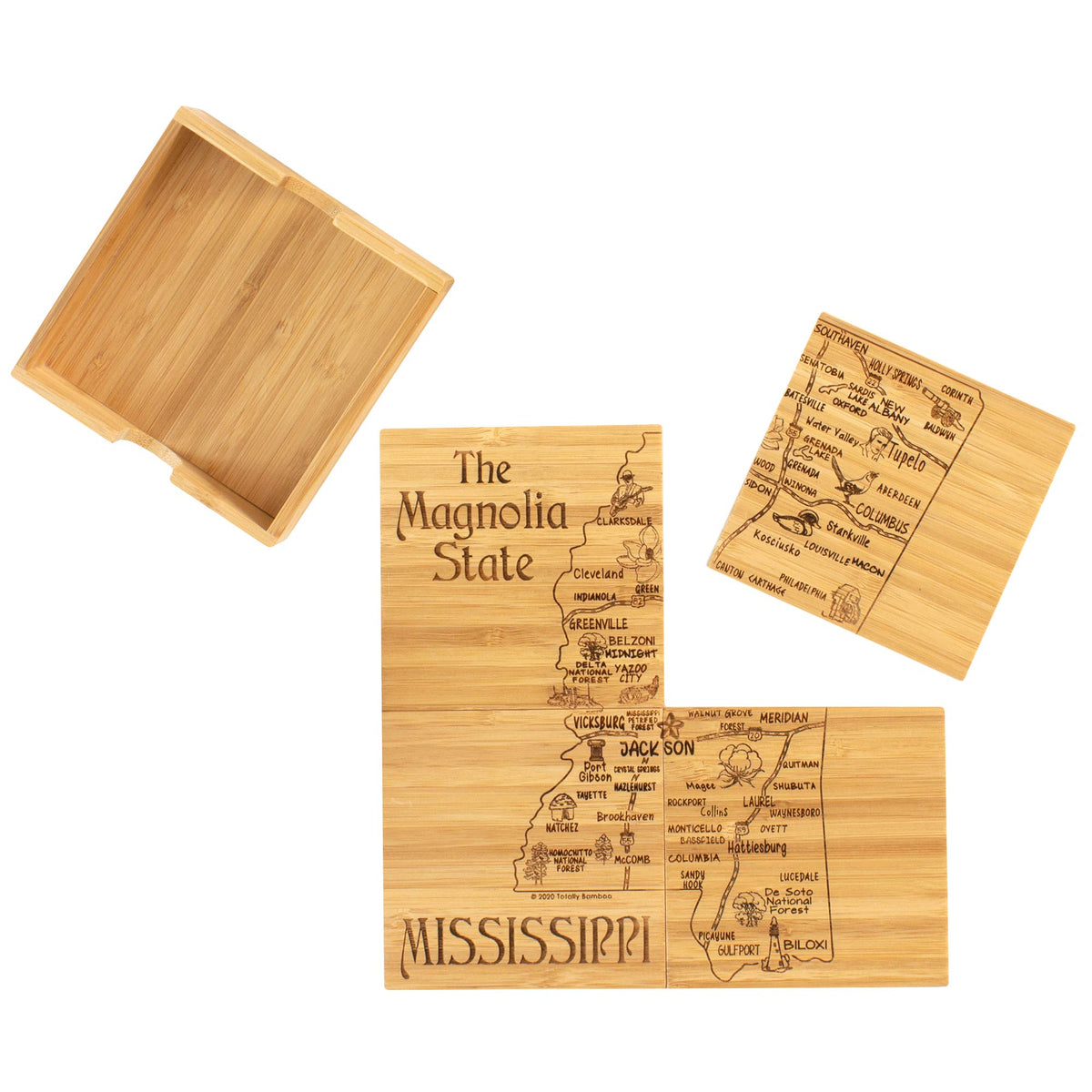 Totally Bamboo Mississippi State Puzzle 4 Piece Bamboo Coaster Set With Case
