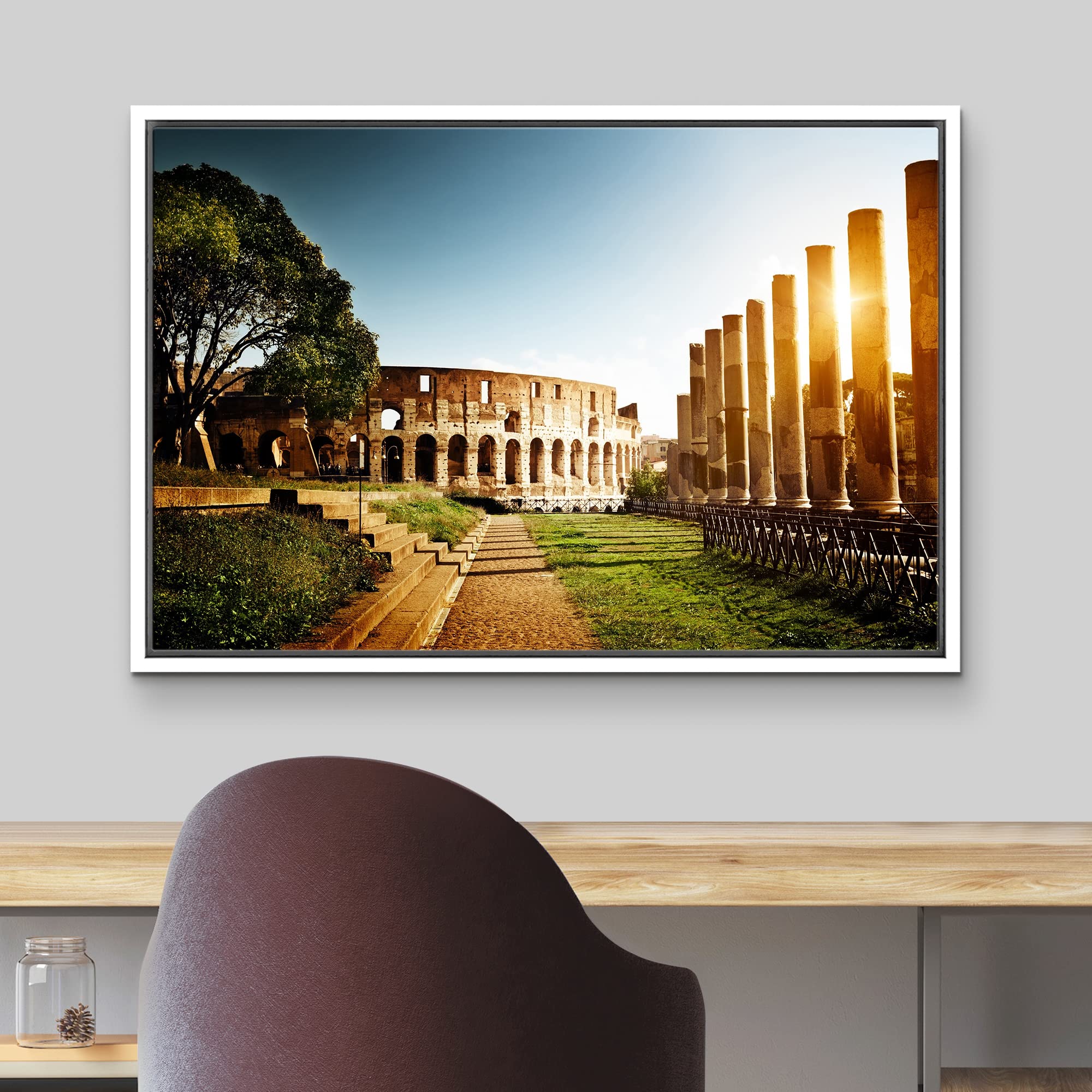 Wall26 Framed Canvas Prints Wall Art - Colosseum In Rome, Italy - 24''X36'' White