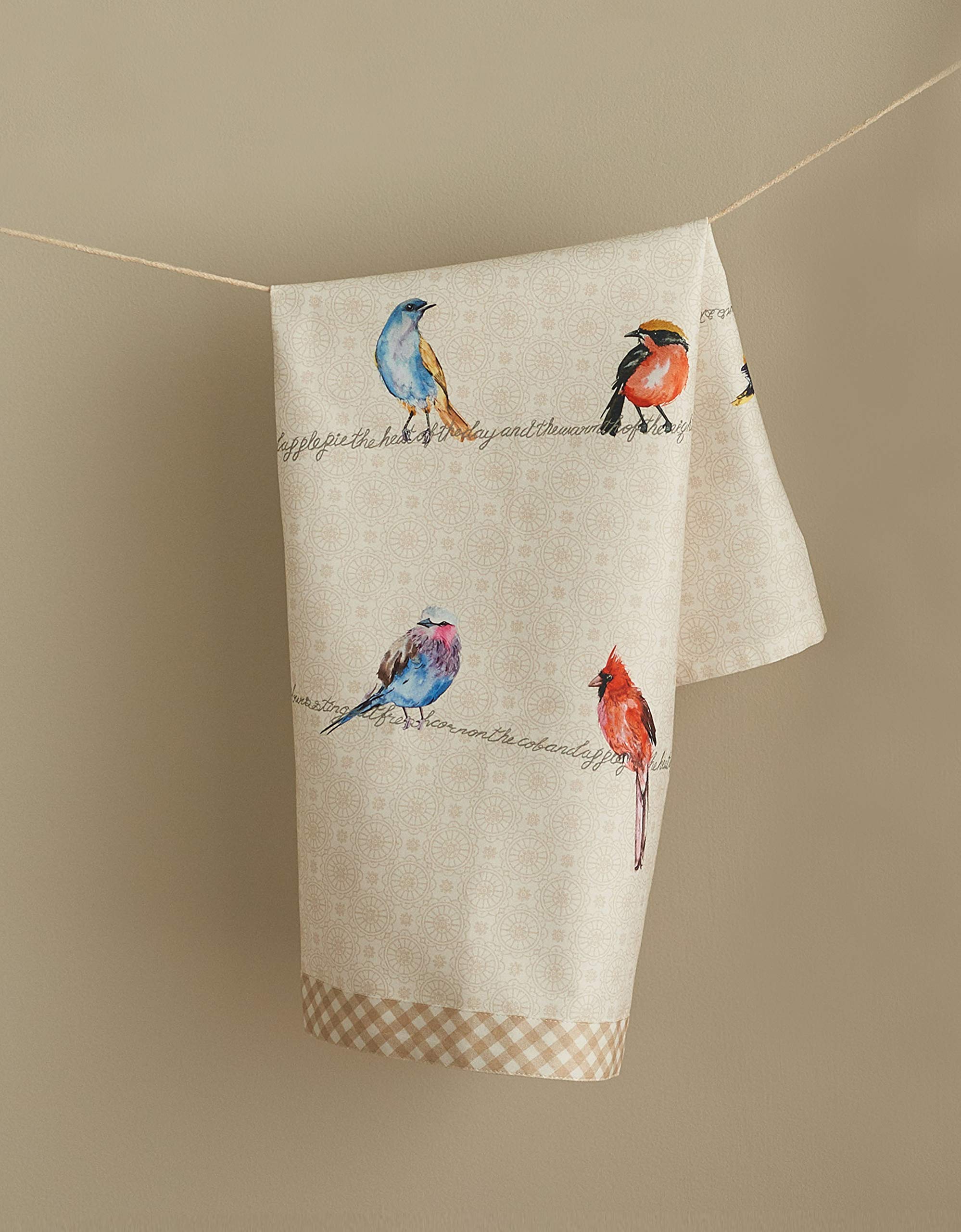 Maison D' Hermine Birdies On Wire 100% Cotton Set Of 2 Multi-Purpose Kitchen Soft Absorbent Dish Towels | Tea , Bar Towels (20 I