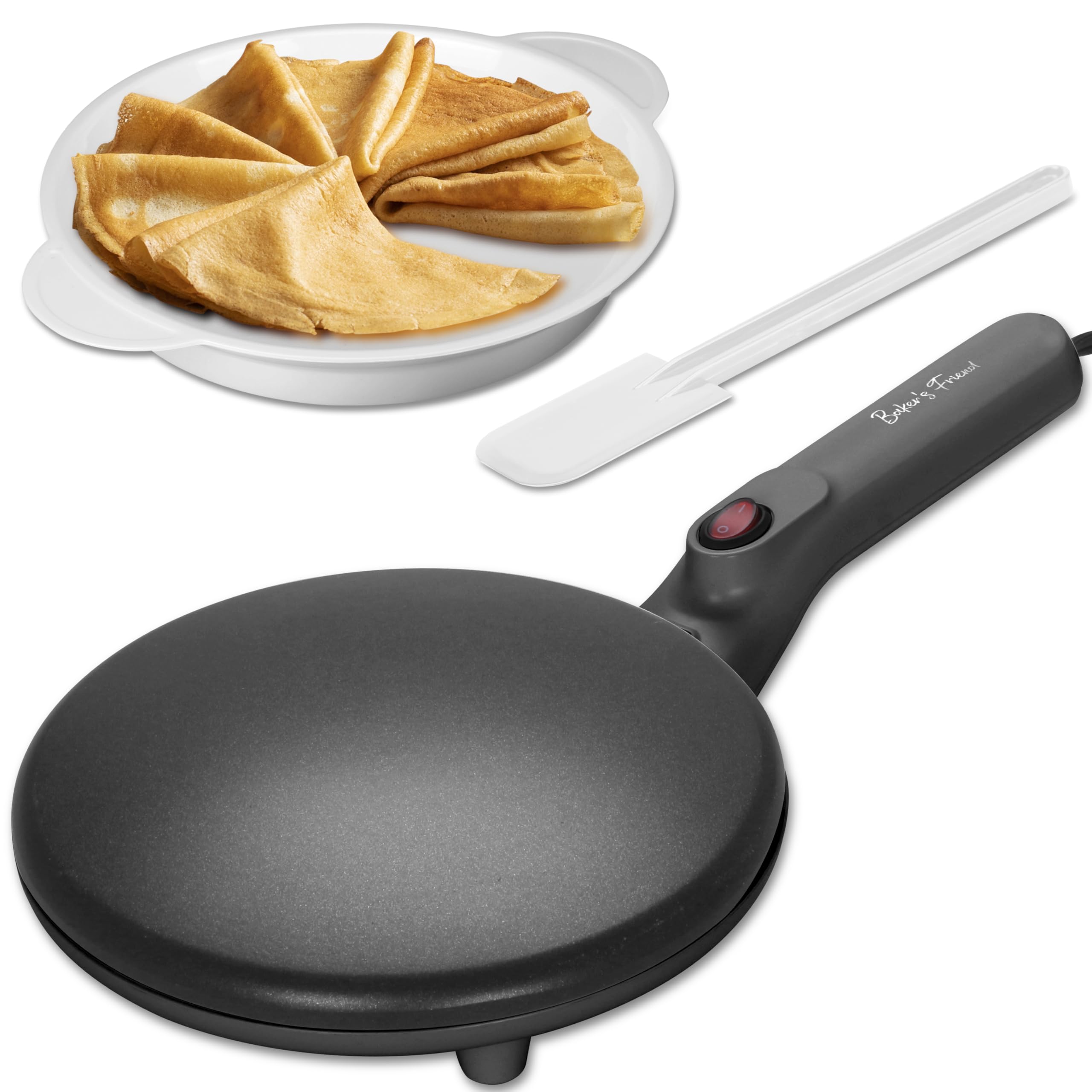 Bakers Friend Crepe Maker Machine with Auto Power Off, Portable Crepe Maker with Non Stick Dipping Plate, Automatic Temperature