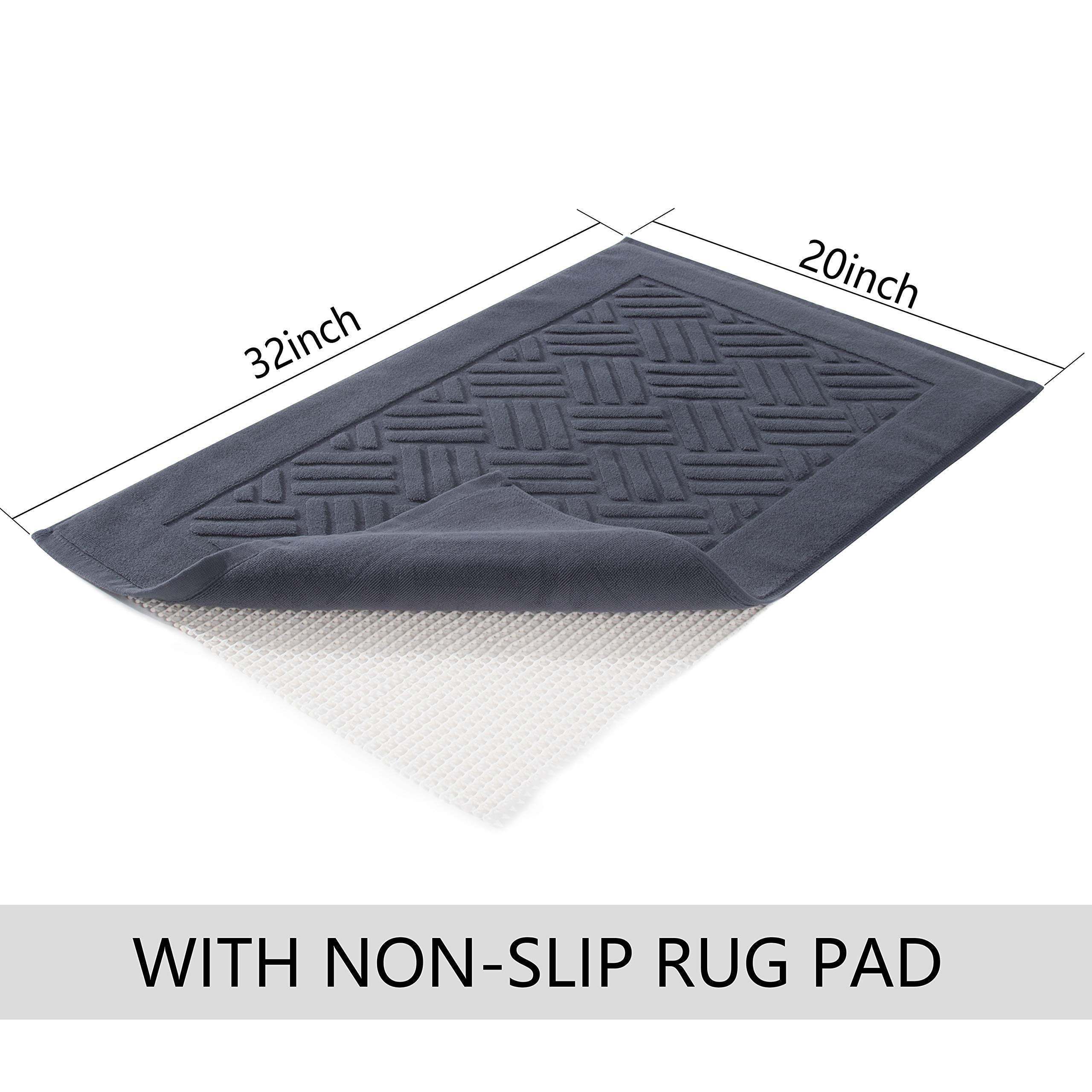 Tomoro Luxury Bath Mat Towels - 2 Pieces Cotton Absorbent Hotel Spa Shower Floor Towel Set For Bathroom Rug Pad 20 X 32 Inches