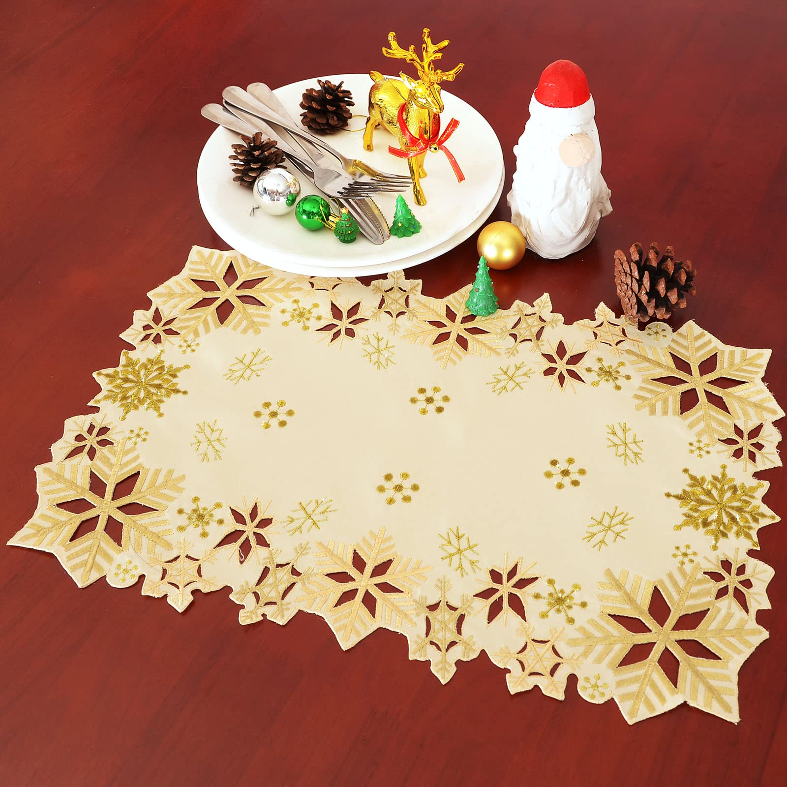 Simhomsen Embroidered Snowflakes Table Placemats For Christmas Holiday And Winter (Gold, 13