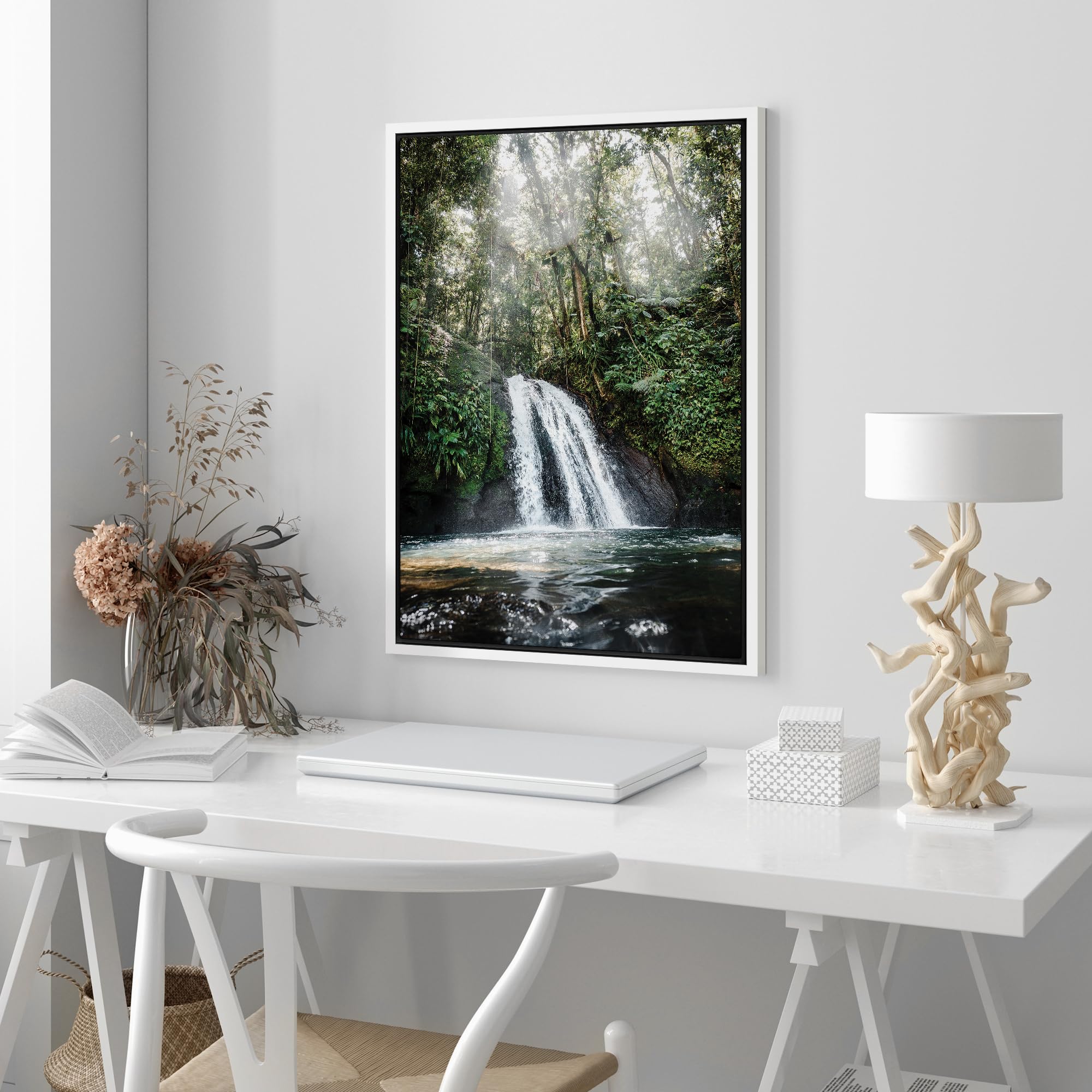 Wall26 Framed Canvas Print Wall Art Waterfall Forest Landscape In Sunlight Nature Wilderness Photography Modern Rustic Scenic Mu