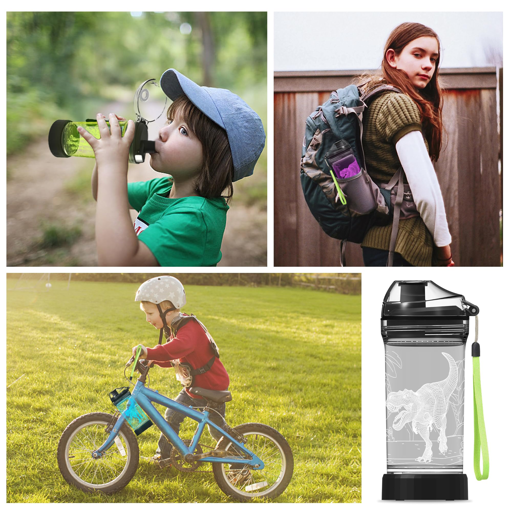 Okiyid Kids Water Bottle With 3D Light-Up Led Lights - Bpa Free - Perfect For Back-To-School Season, Girls, Boys, Kids, Holiday