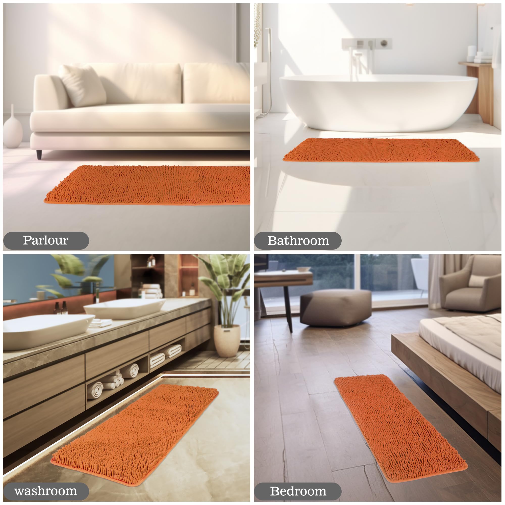 Yeaban Burnt Orange 47 X 17 Bathroom Rug - Thick Chenille Bath Mats | Absorbent And Washable Bath Rug Non-Slip, Plush And Soft R
