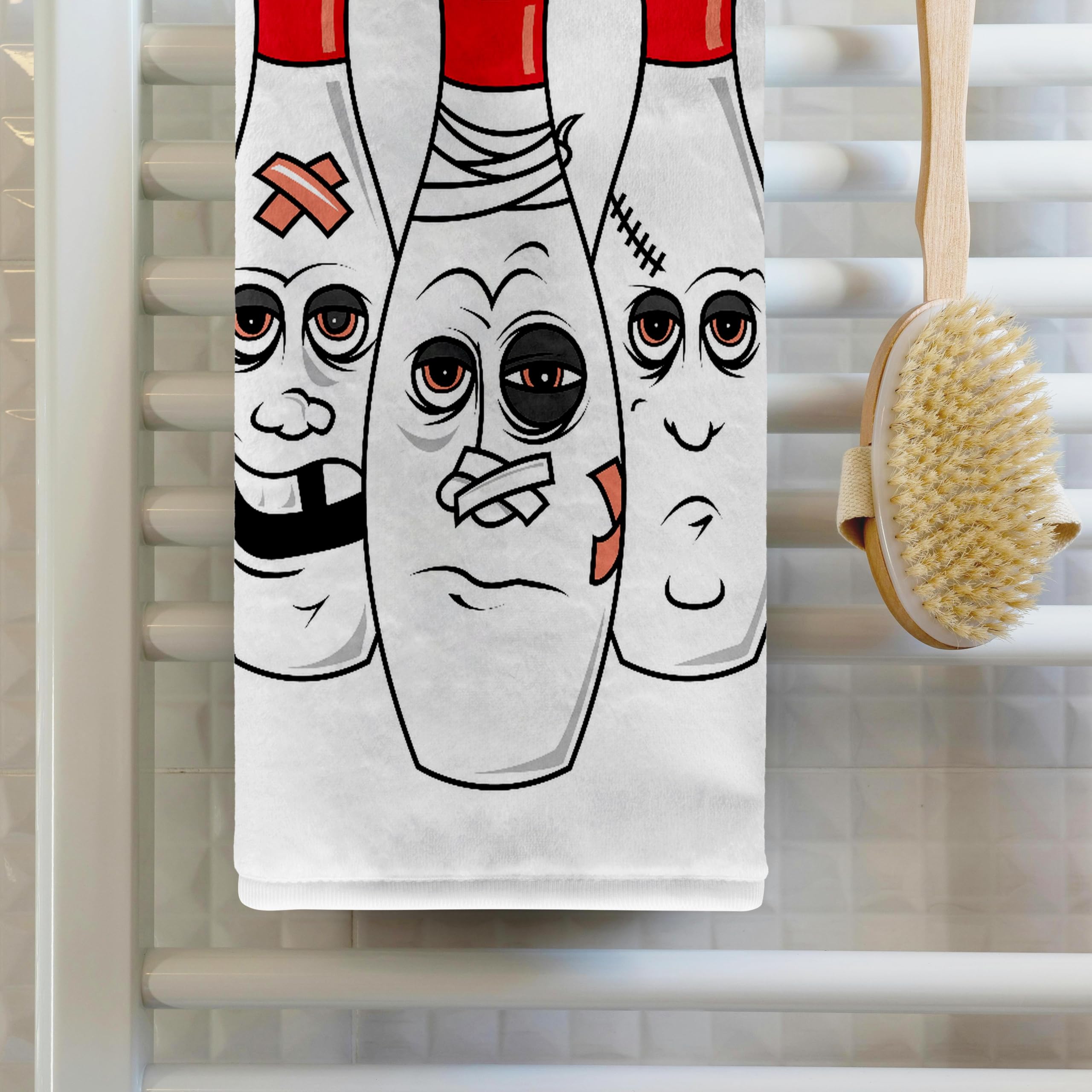 3D Rose Twl_116311_1 Funny Busted Up Injured Bowling Pins Cartoon Sports Design Towel, 15 X 22