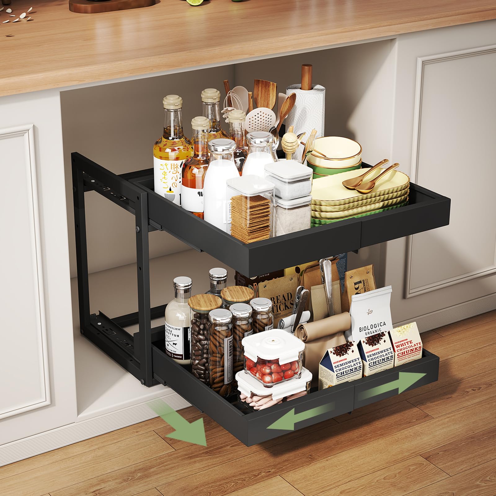 Abalter Expandable Pull Out Cabinet Organizer,2Tier Slide Out Drawer for Kitchen Cabinets,Adjustable Width 1218.5,Slide Out S