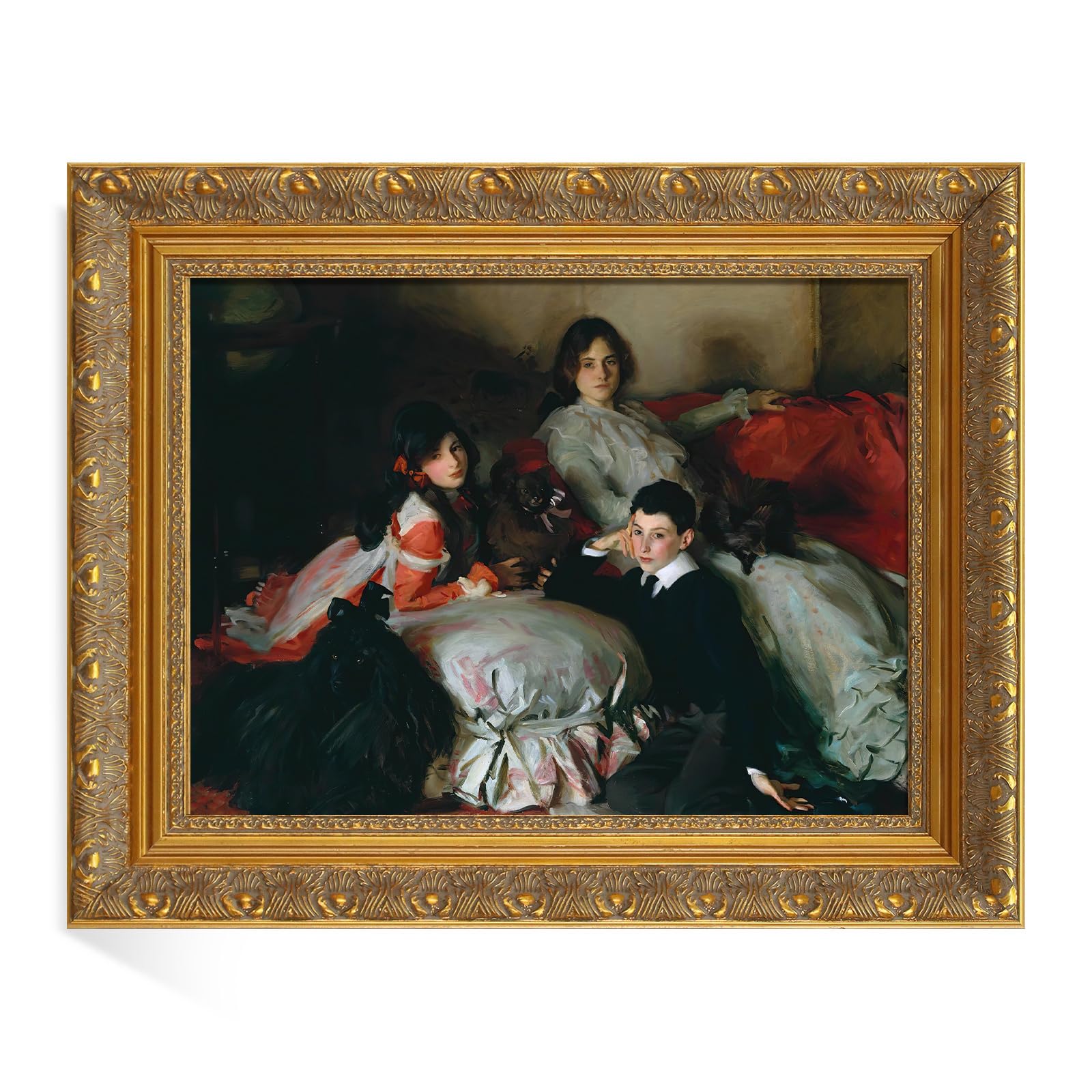 Folkor Solid Wood Frame For 11X14 Inch Stretched Canvas Paintings Prints Pictures, Finished Antique Gold Ornate Canvas Frame For