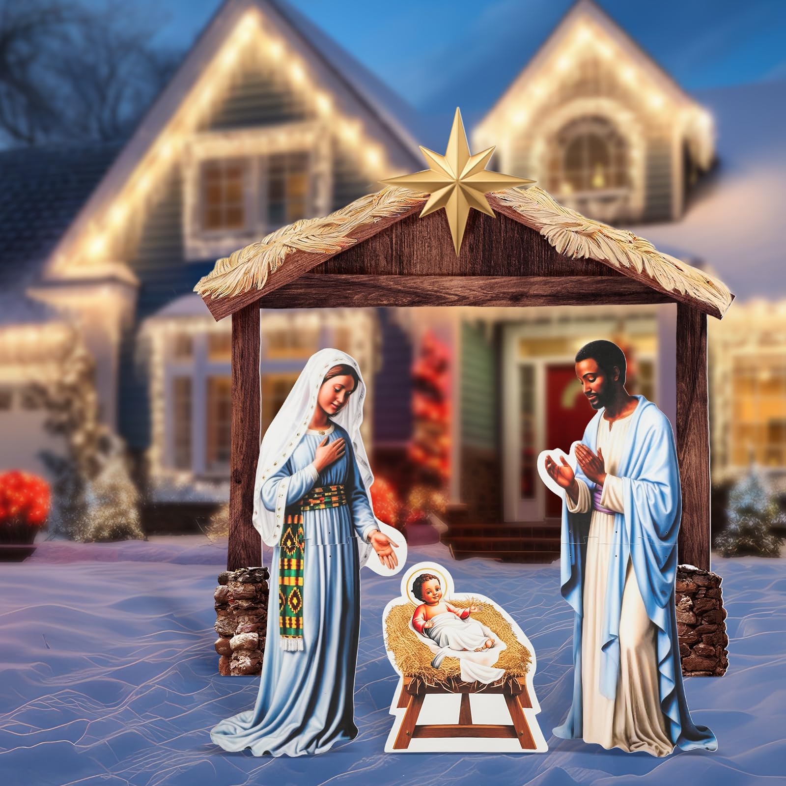 Cinnvoice 4 Pcs Large Nativity Scene Yard Decor, 45'' Weatherproof PVC, Multicolor, Model QIY-Cinnvoice-4577