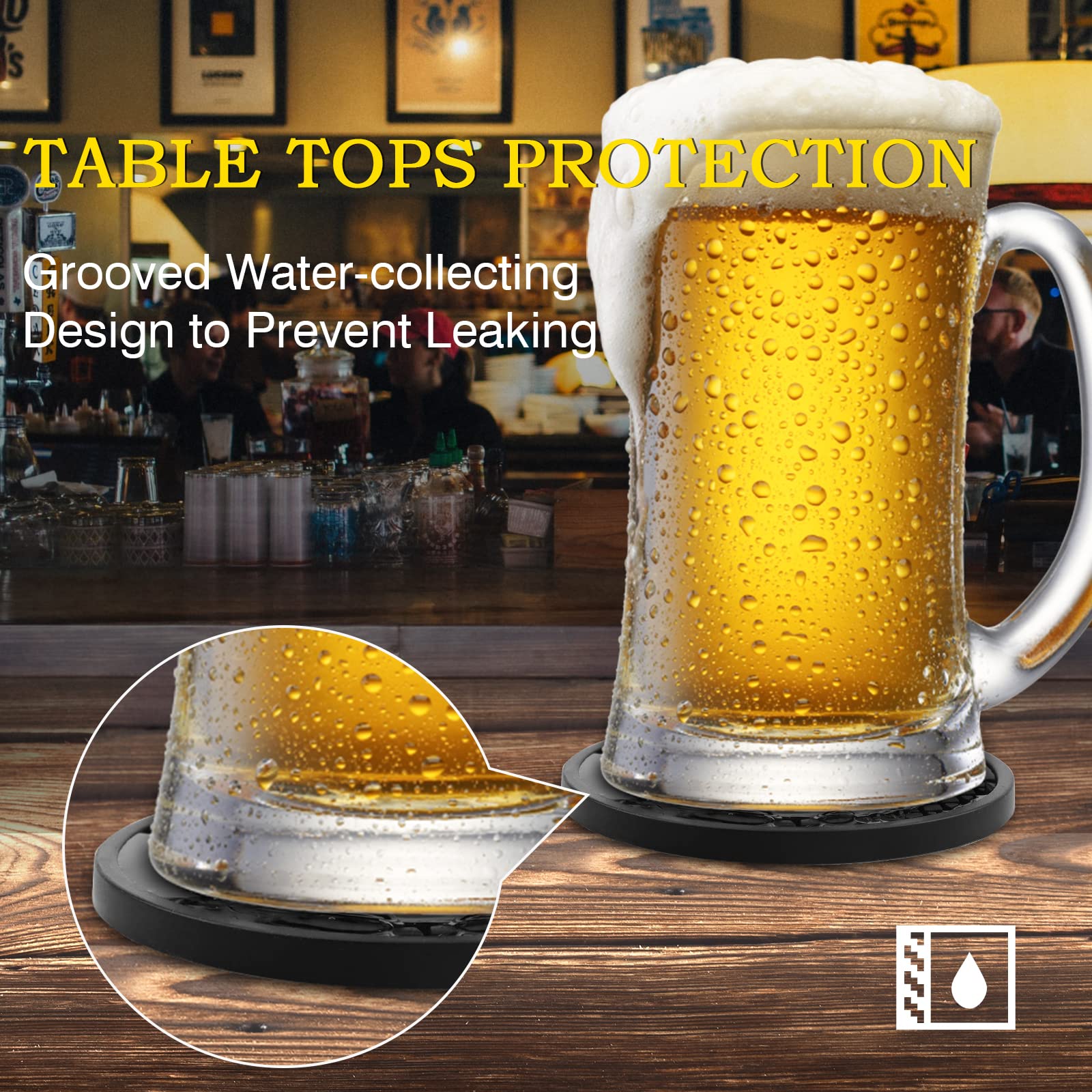 Coasters For Drinks, Silicone Coasters Set Of 2, Cup Mat- Deep Tray - Non-Slip Base & Non-Stick, Black Coasters For Prevents Fur