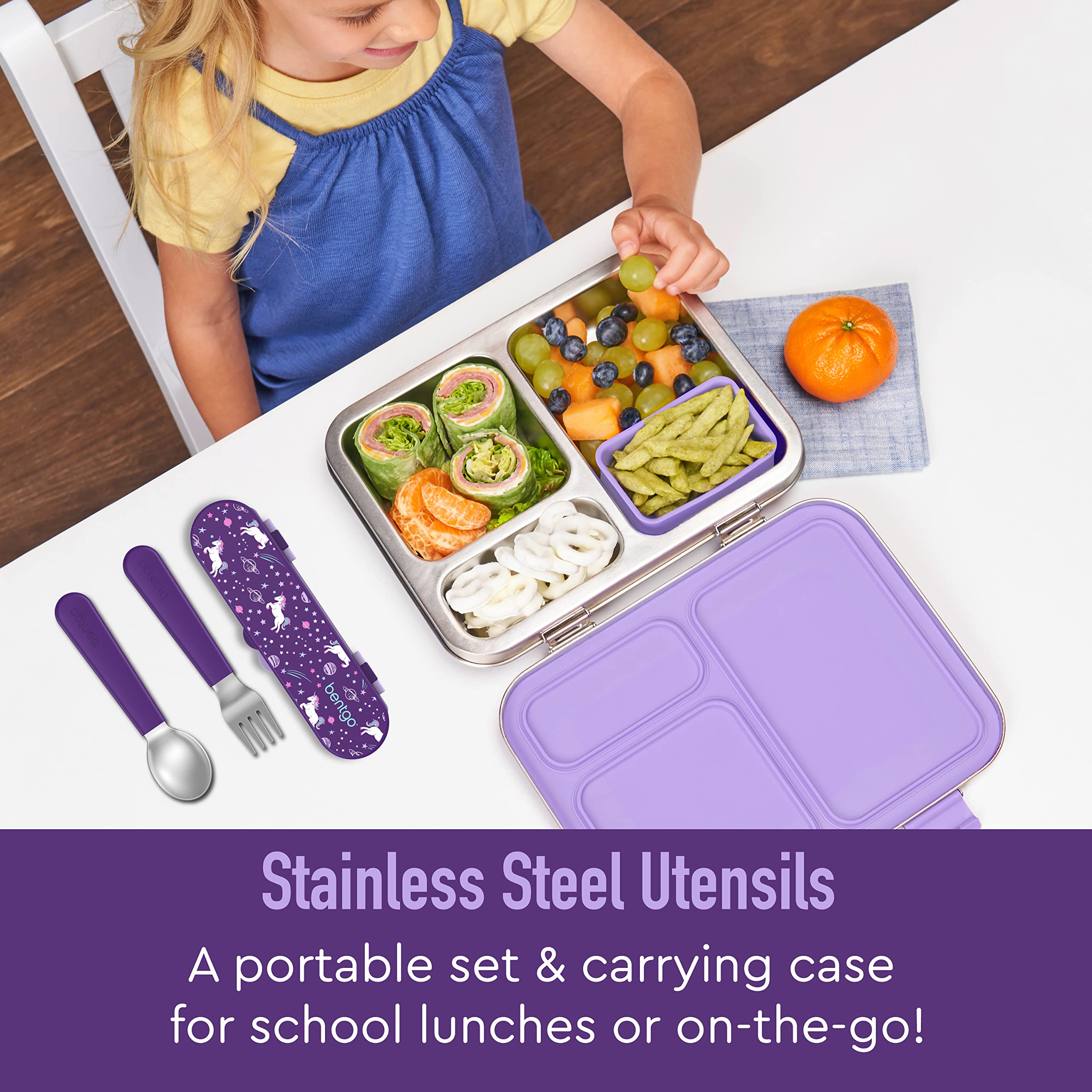 Bentgo? Kids Stainless Steel Utensil Set - Reusable Fork, Spoon & Storage Case - High-Grade BPA-Free Stainless Steel, Easy-Grip