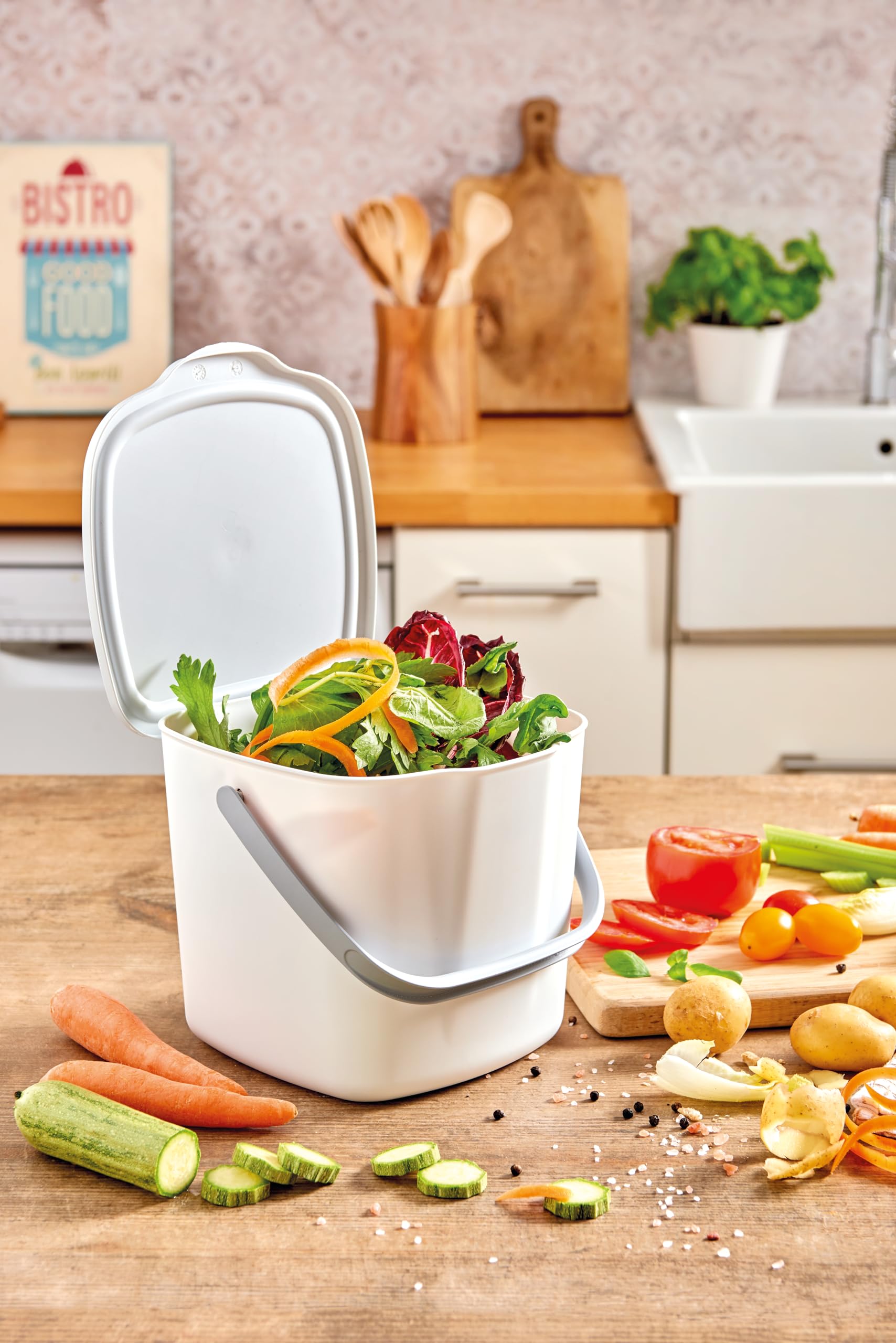 Snips Food Waste Compost Bin With Lid And Handle 3L, Compost Bin For Kitchen, Bin Food Waste For Hanging 20.5 X 18.5 X 16.7, Mad