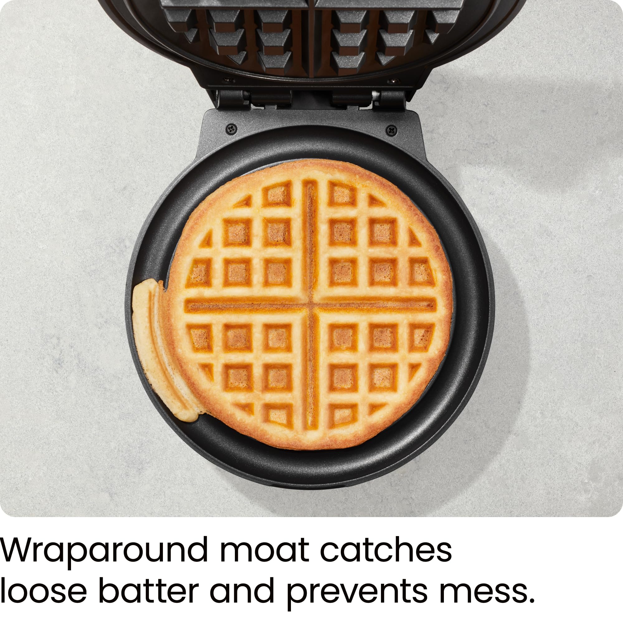 Chefman Anti-Overflow Belgian Waffle Maker W/Shade Selector, Temperature Control, Mess Free Moat, Round Iron W/Nonstick Plates &
