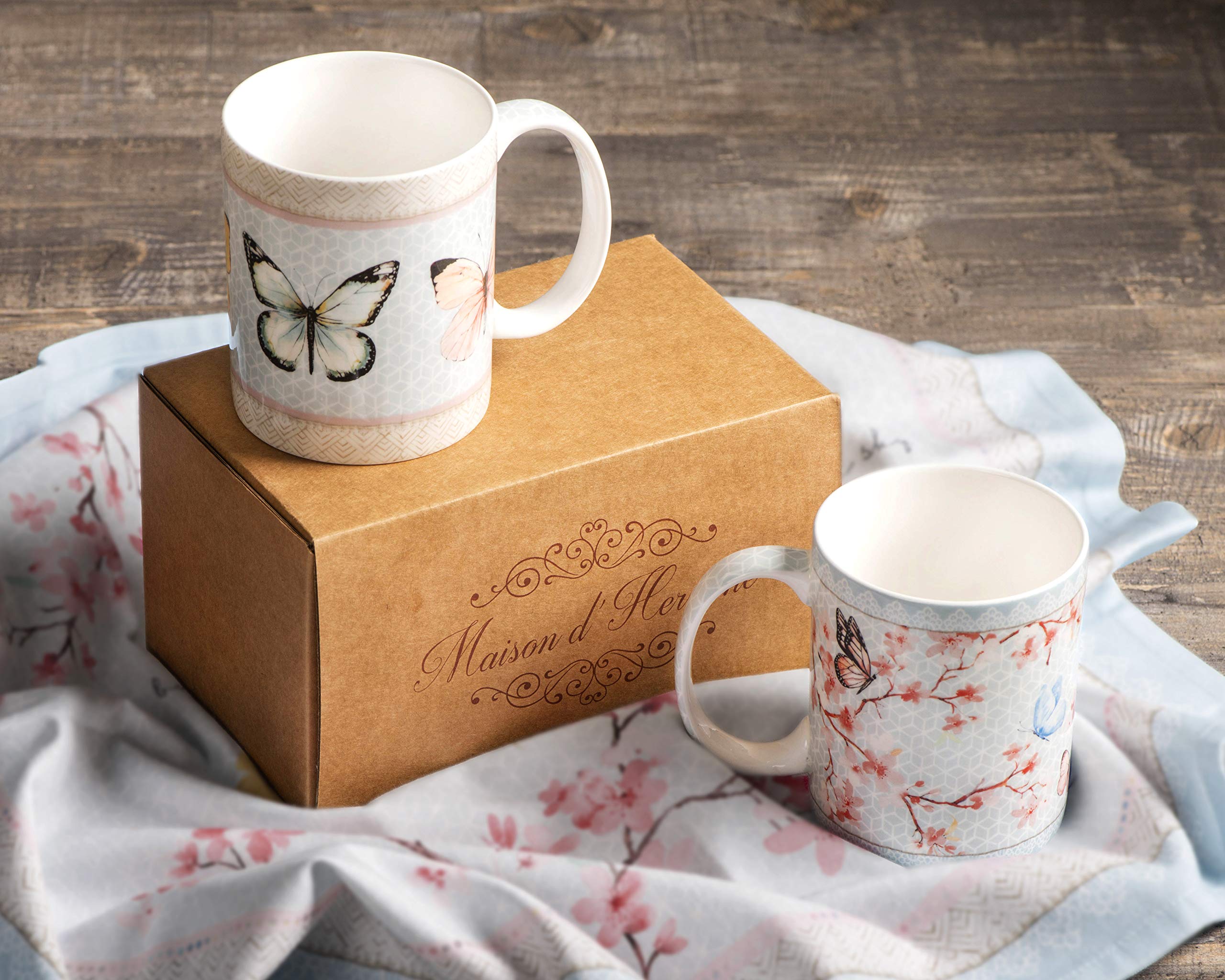Maison D' Hermine Coffee Mug With Handles Fine Bone China Mug Pack Of Two For Hot Beverages - Coffee Cappuccino Latte Perfect Gi