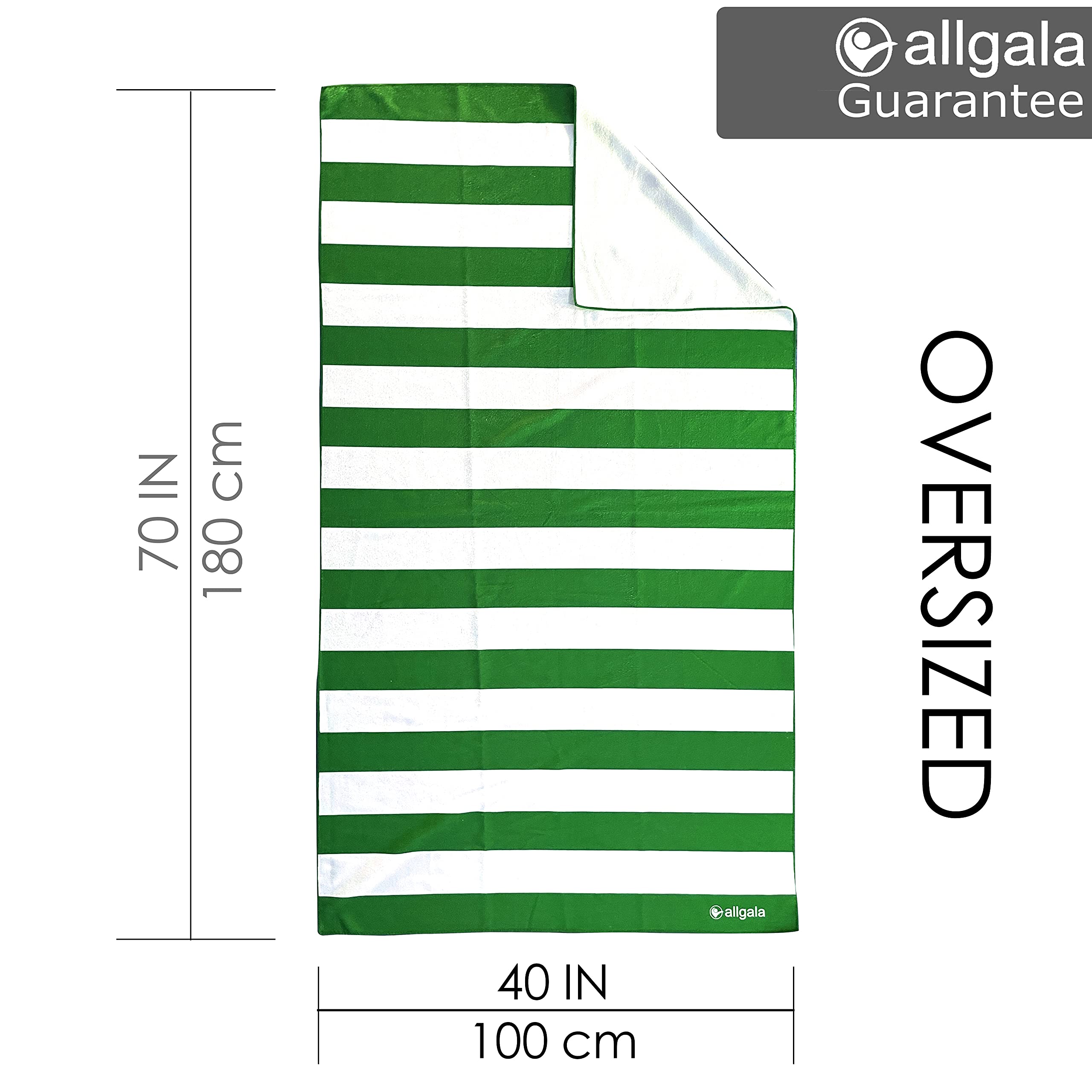 Allgala Oversize 40X70 Inch (1X1.8M) Cabana Stripe Design Microfiber Beach Towel-Green (Pack Of 1)-Bt81207
