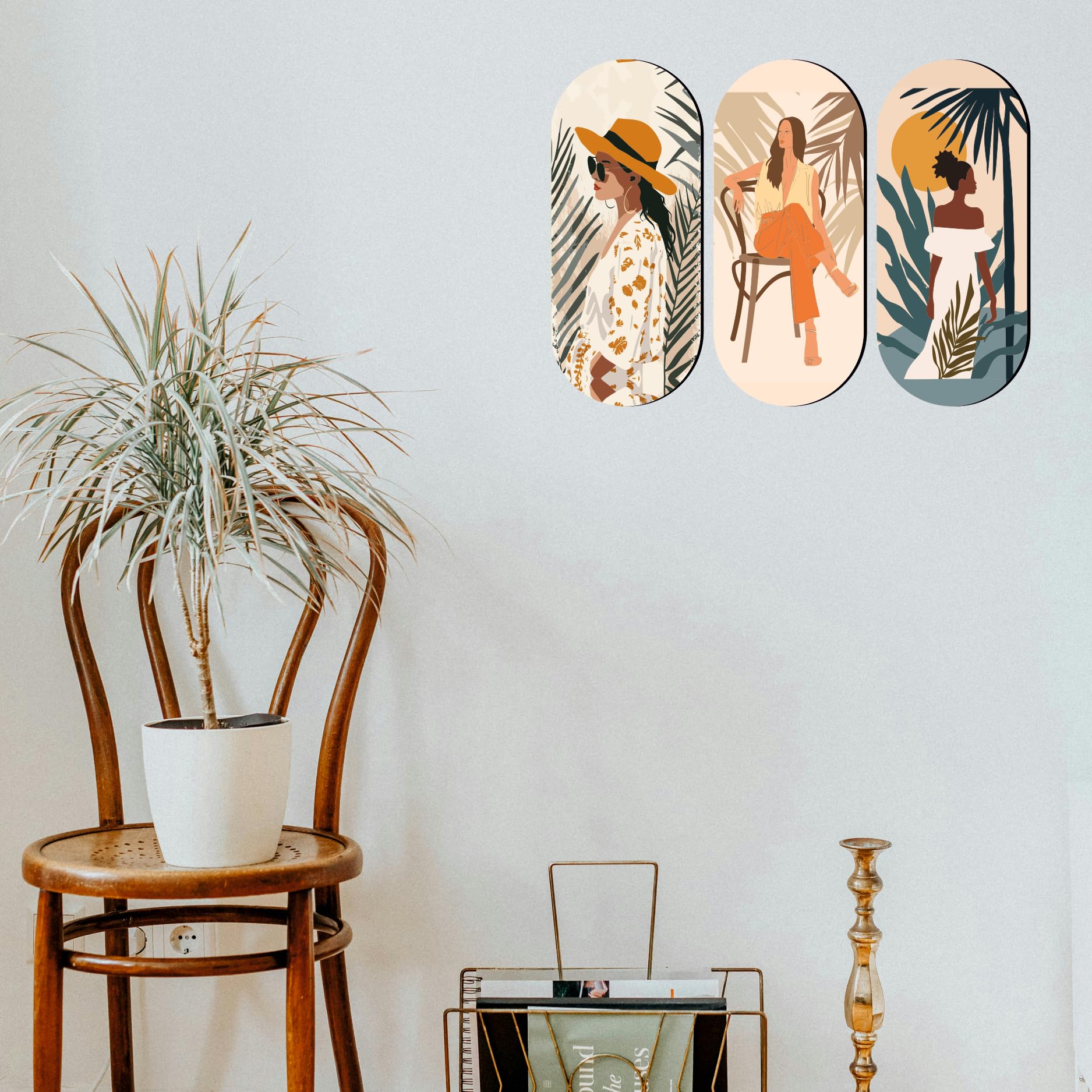 Amazingily Elegant Wall Decoration Art - Handcrafted Traditional Wooden Decor Piece (Set Of 3 | 11.5 * 5.5 Inches | Pattern-47)